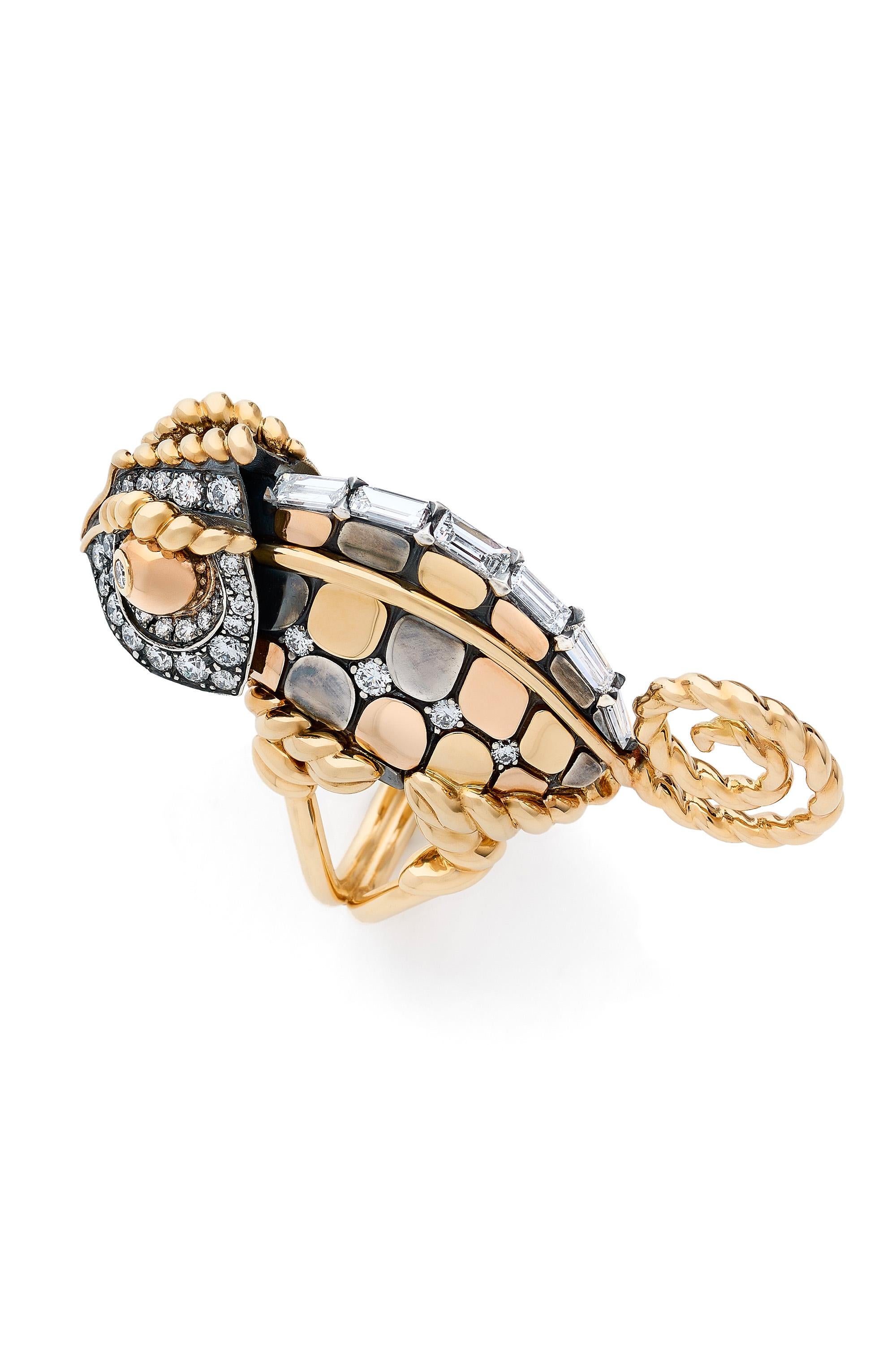 Neoclassical Diamond Caméléon Ring in 18k Yellow & Rose Gold by Elie Top For Sale