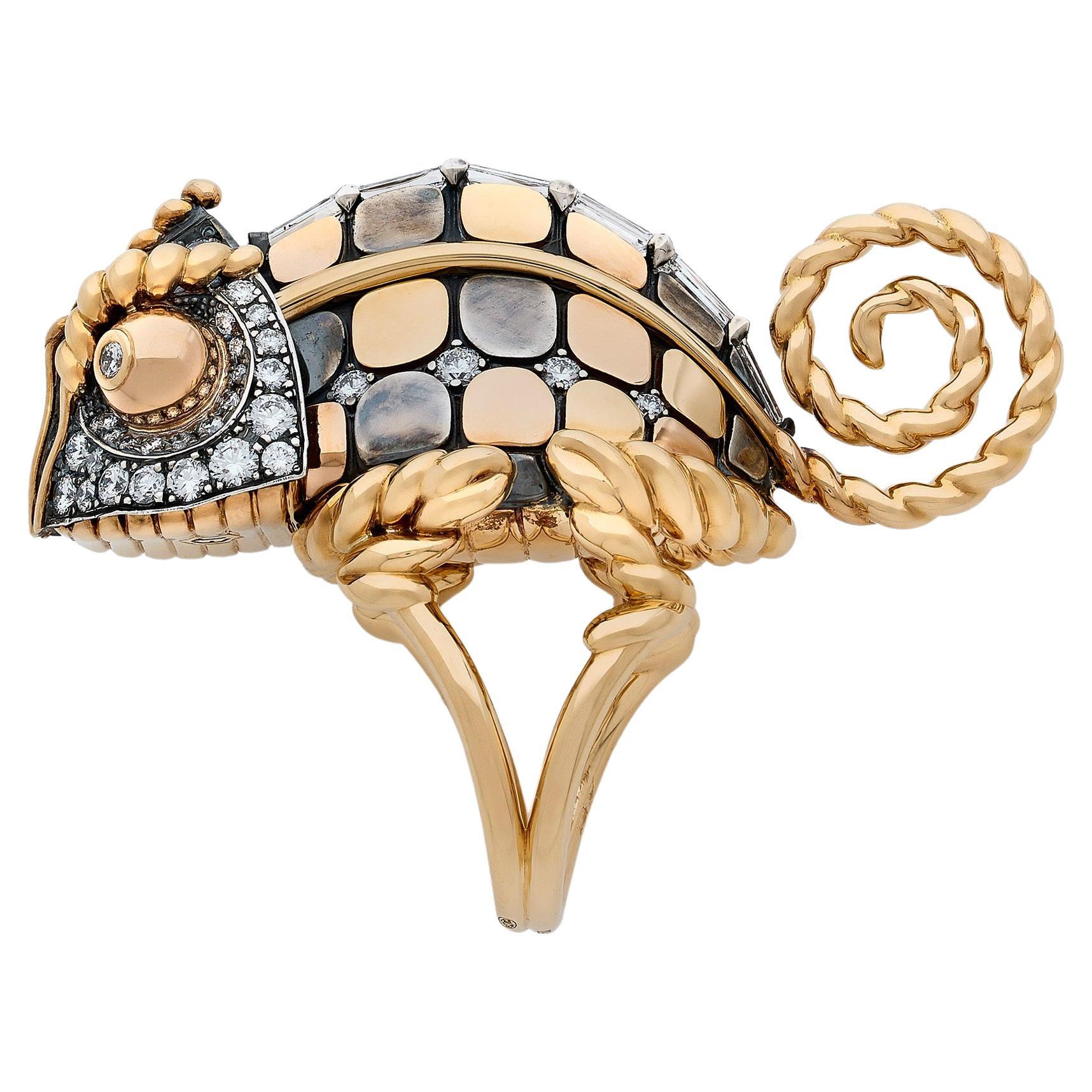 Diamond Caméléon Ring in 18k Yellow & Rose Gold by Elie Top For Sale