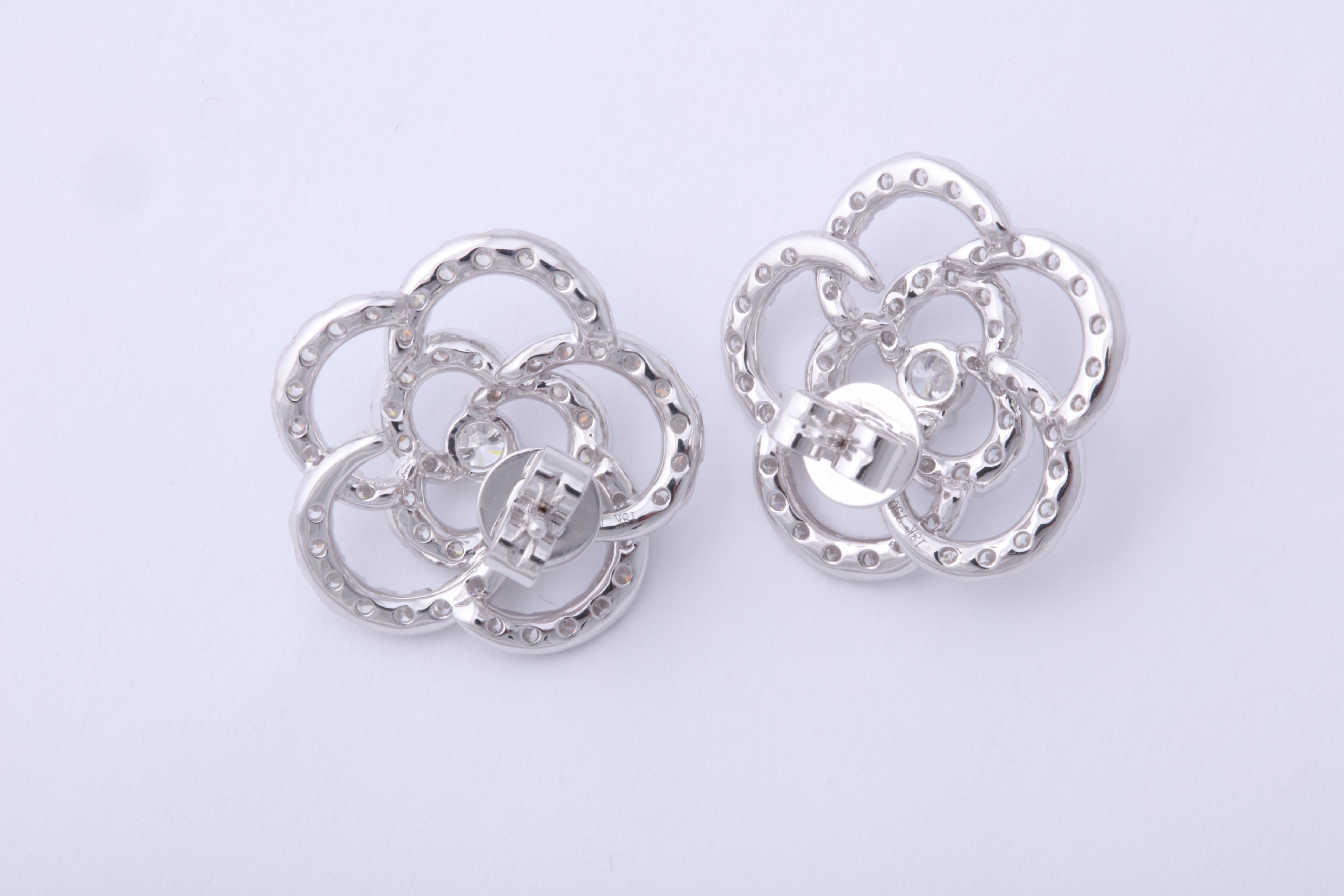 Diamond Camelia Flower Earrings For Sale 2