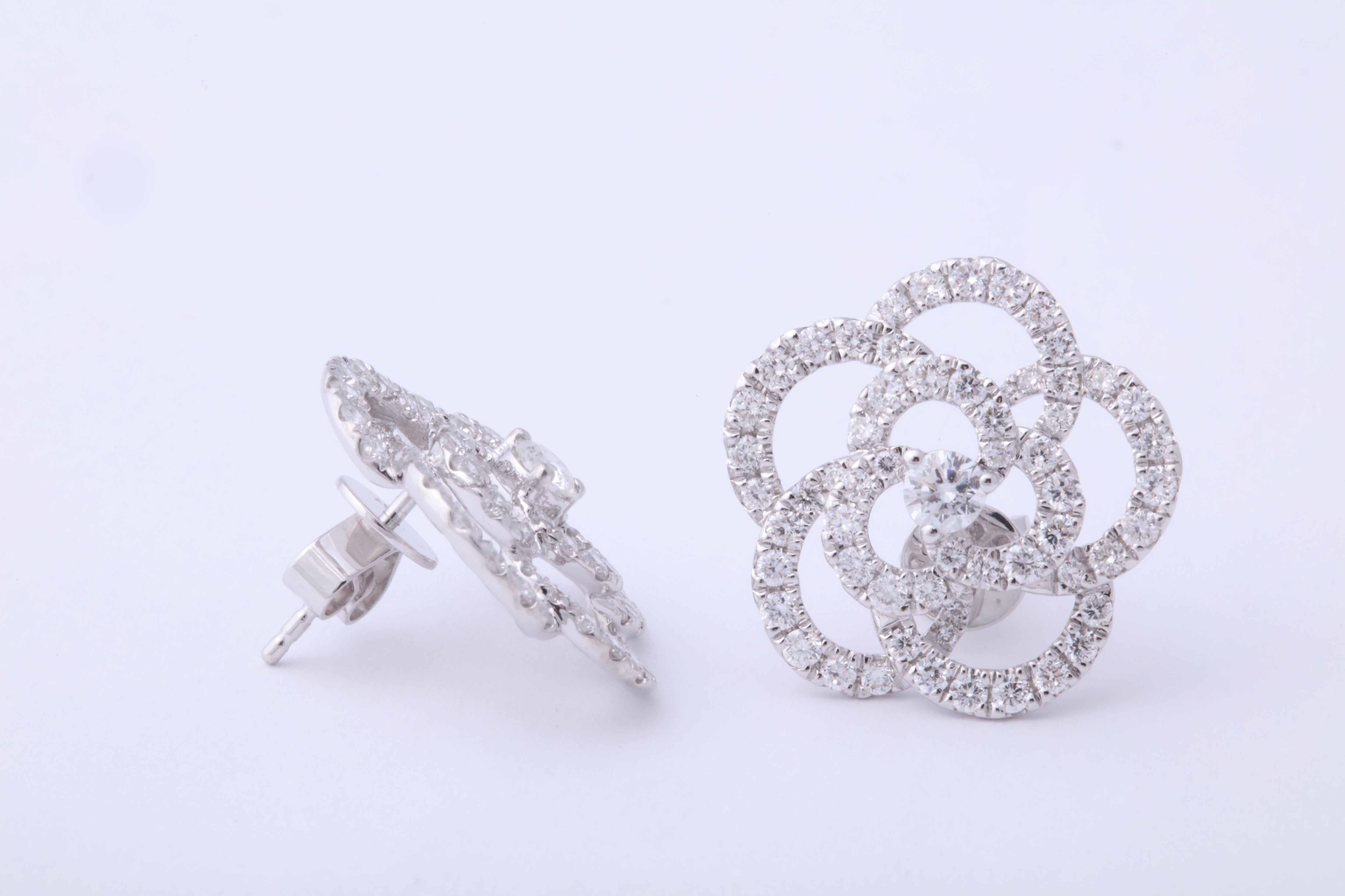 Diamond Camelia Flower Earrings For Sale 3