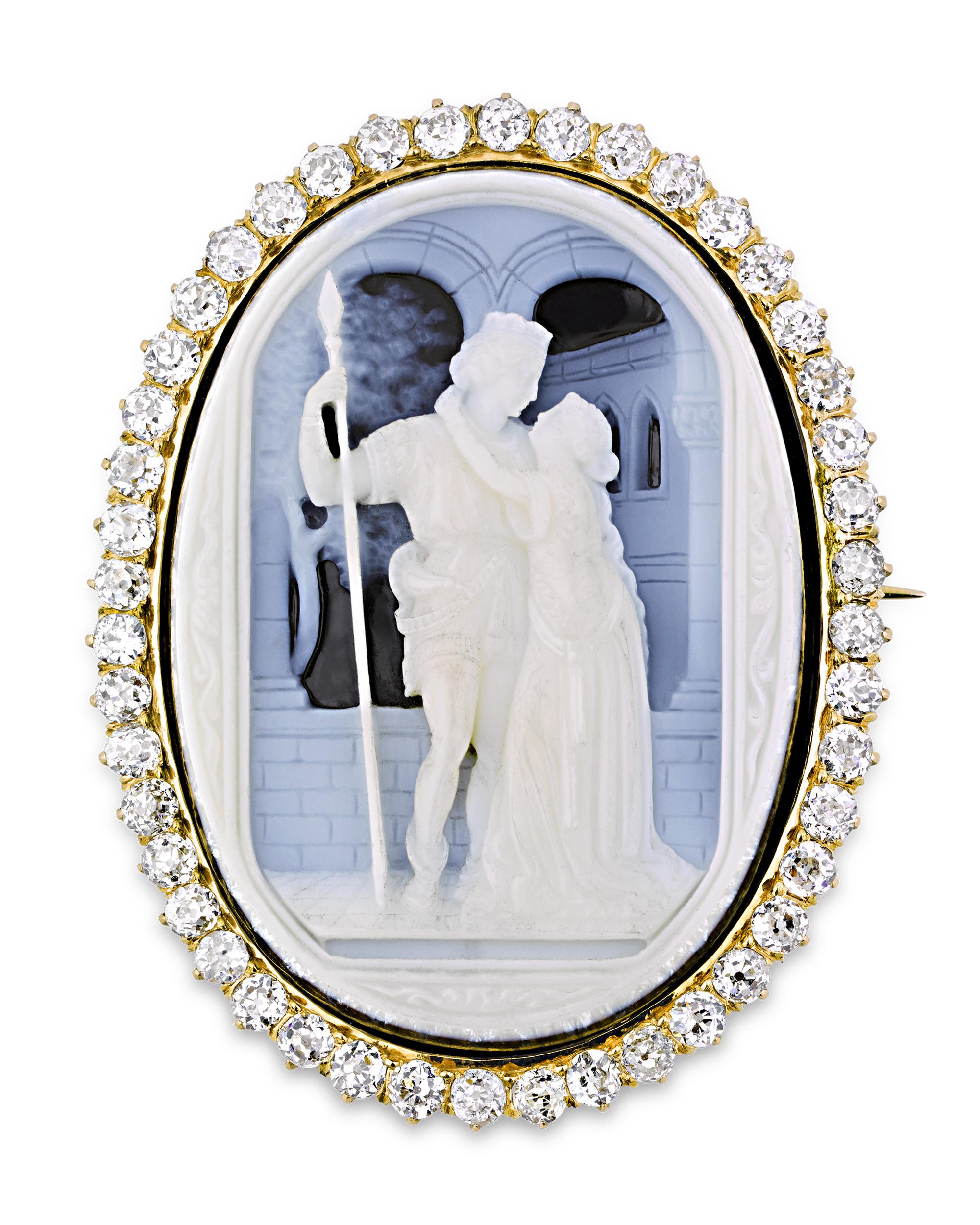 Victorian Diamond Cameo Pendant, 4.50 Carats For Sale