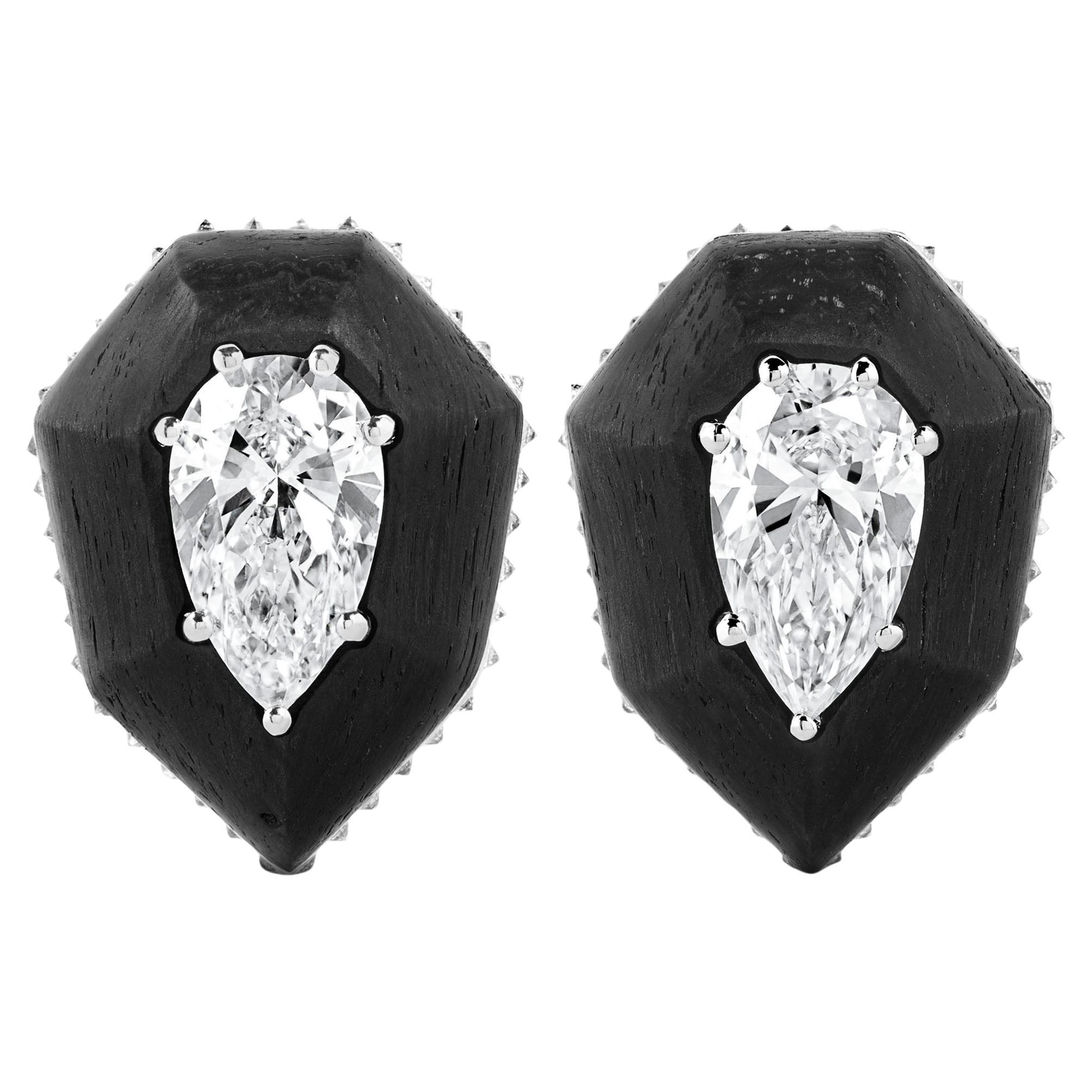 Diamond & Carbon Fiber Earrings with Jackets For Sale