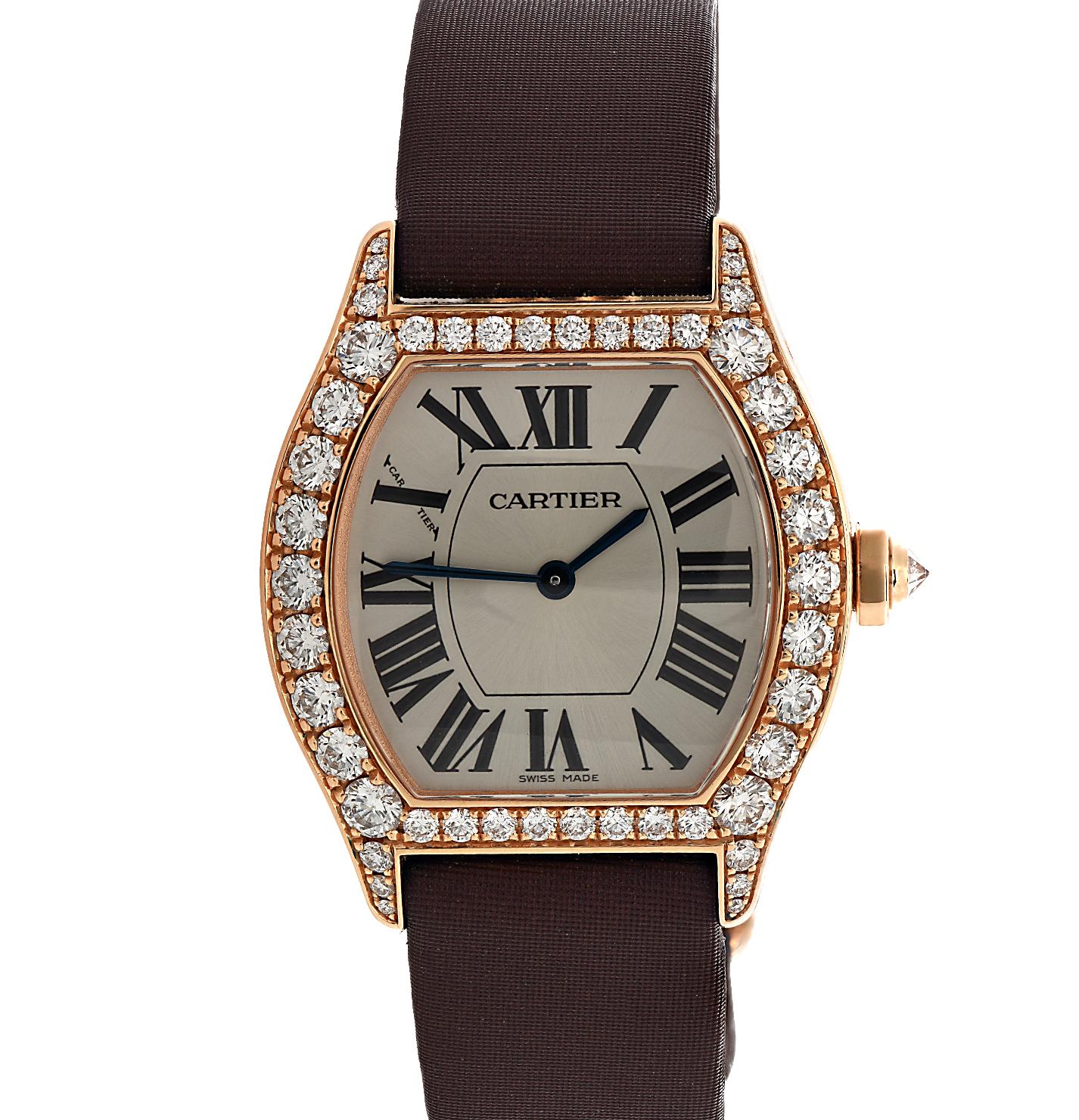 Modern Diamond Cartier Tortue Rose Gold Watch, Small Model