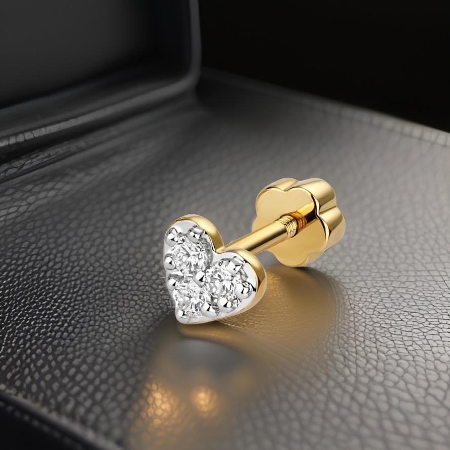 DIAMOND CARTILAGE HEART STUD IN 9CT GOLD Piercing stack In New Condition For Sale In Ilford, GB