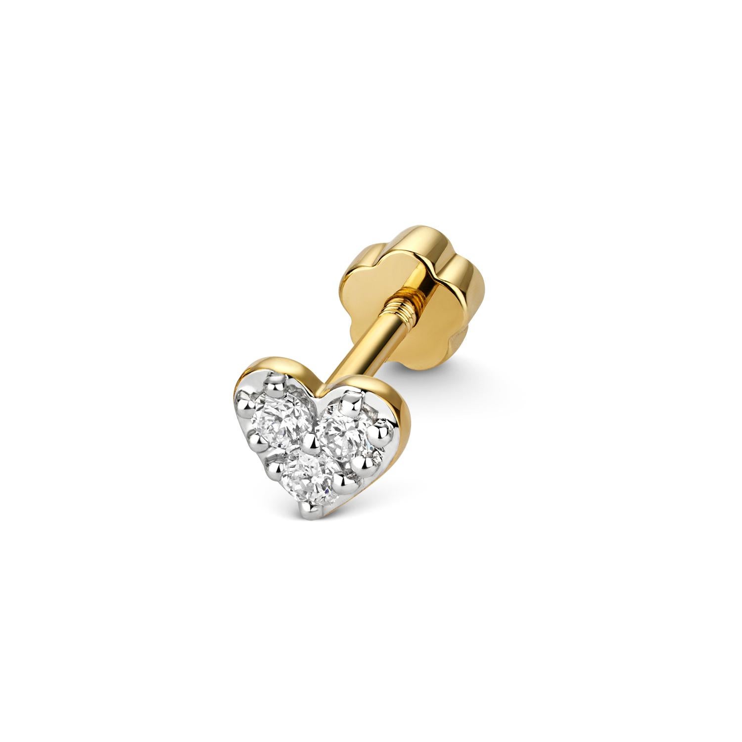 Women's DIAMOND CARTILAGE HEART STUD IN 9CT GOLD Piercing stack For Sale
