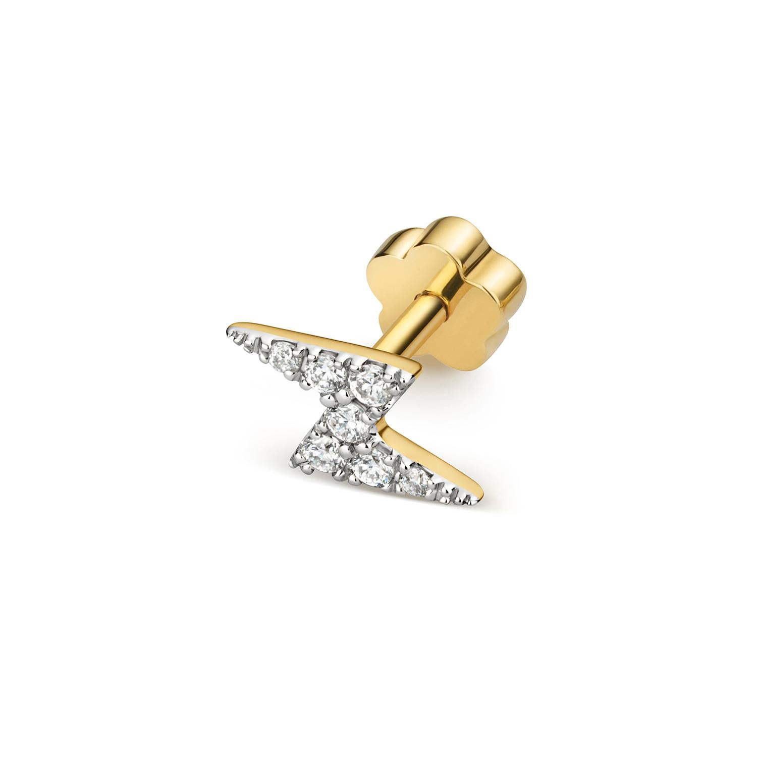 DIAMOND CARTILAGE Lightening BOLT STUD IN 9CT GOLD In New Condition For Sale In Ilford, GB