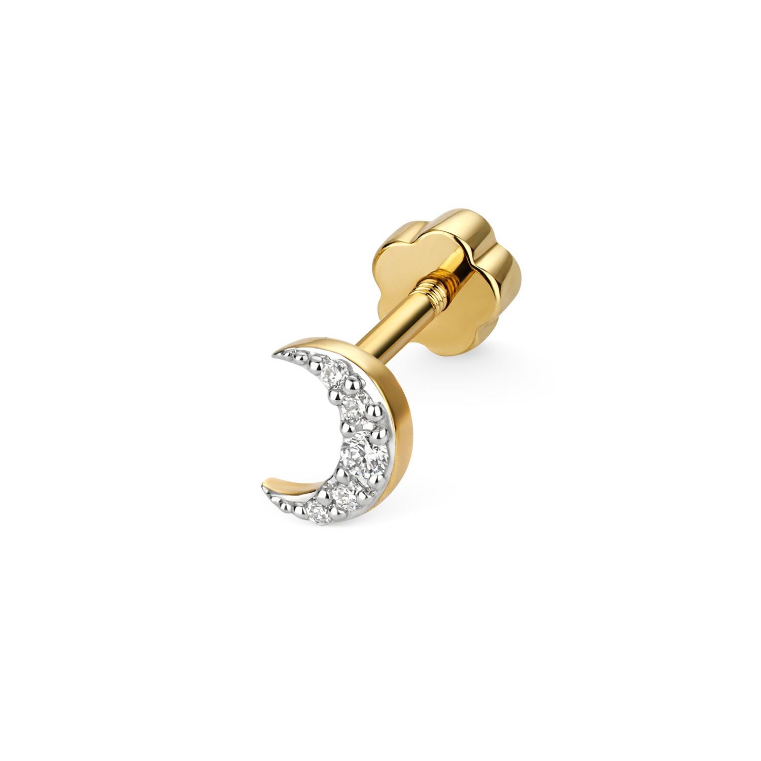 DIAMOND CARTILAGE MOON STUD IN 9CT Gold In New Condition For Sale In Ilford, GB
