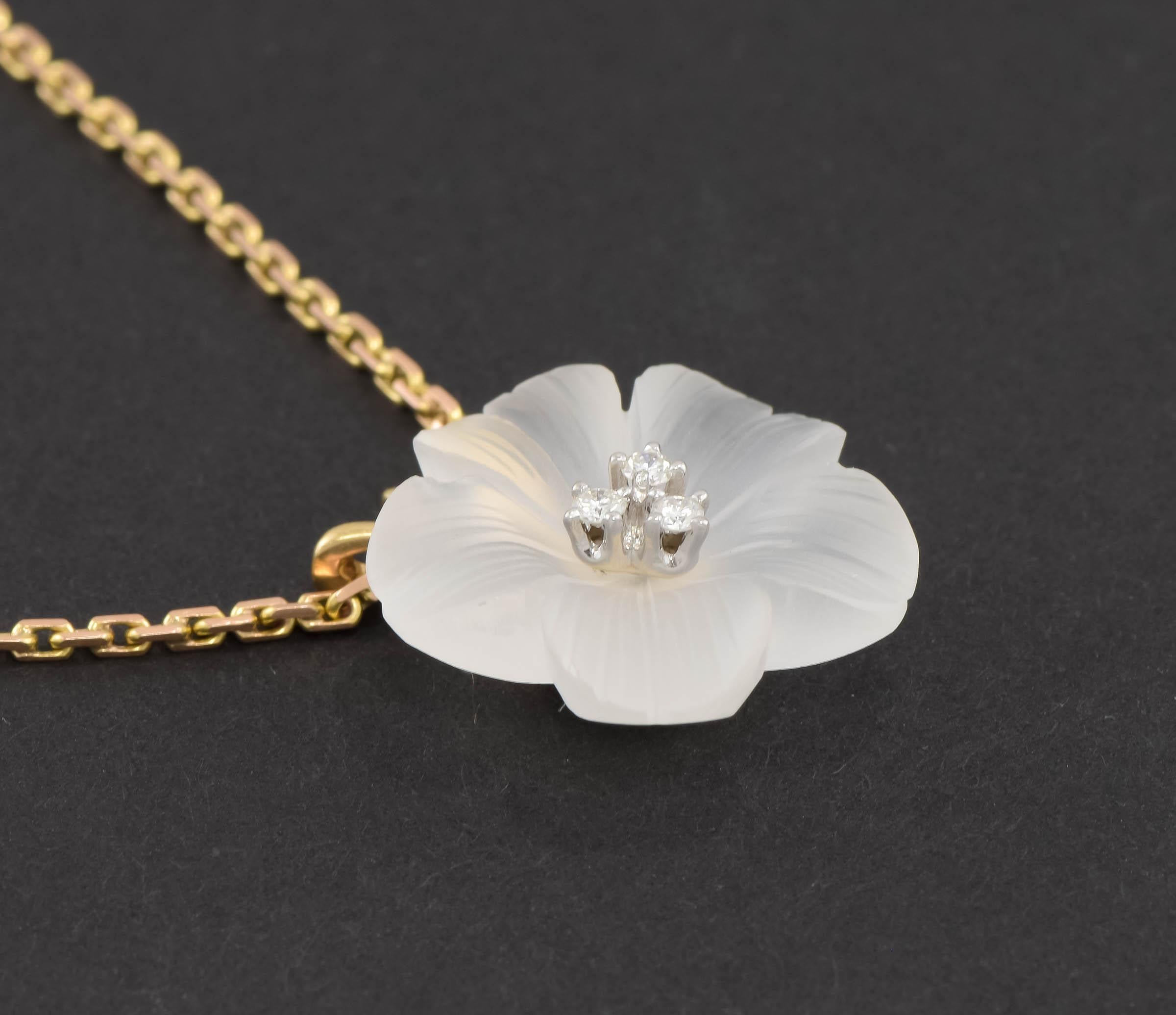Diamond & Carved Rock Crystal Flower Blossom Necklace by Baumstein and Feder 1
