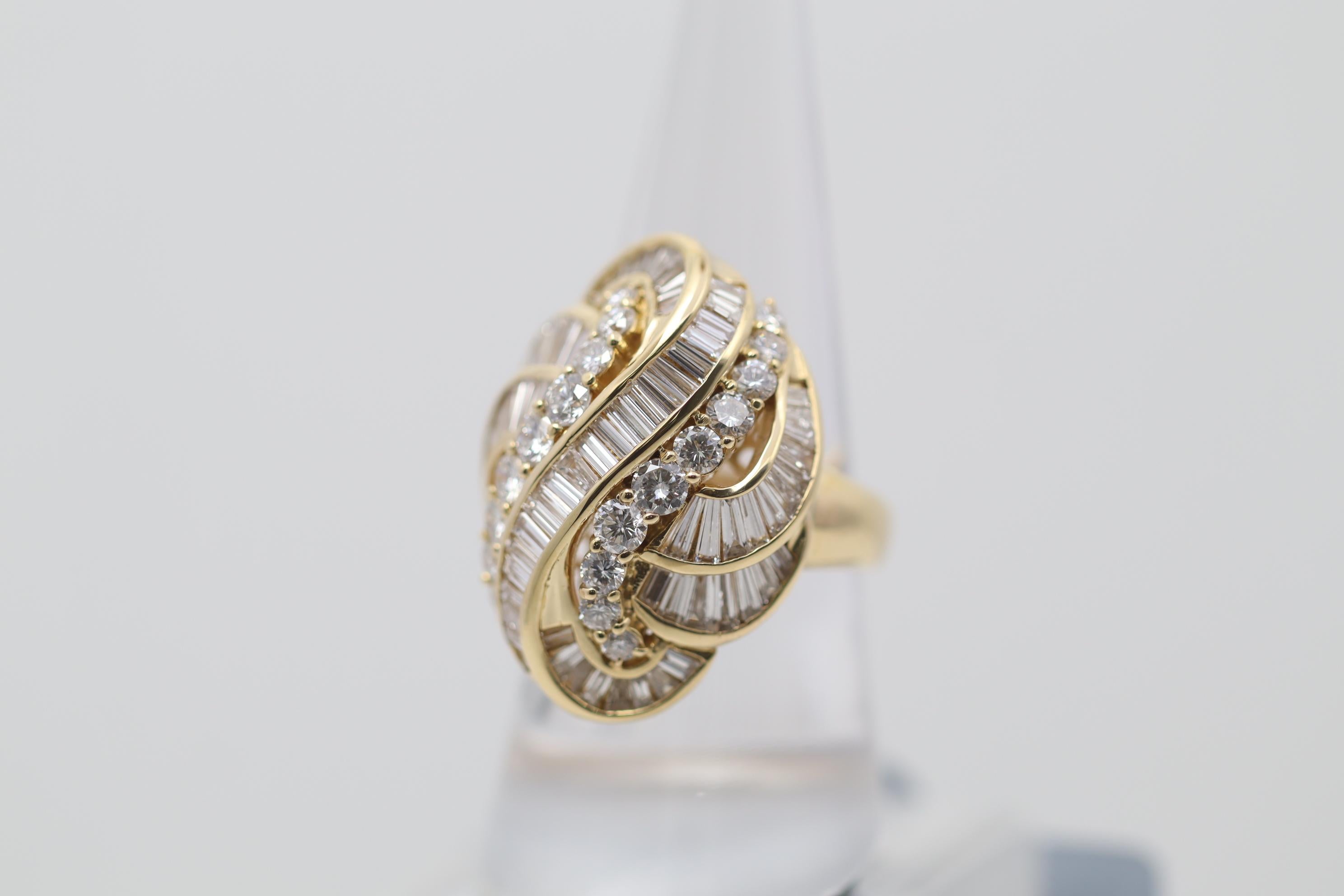 Mixed Cut Diamond Cascade Gold Domed Cocktail Ring For Sale