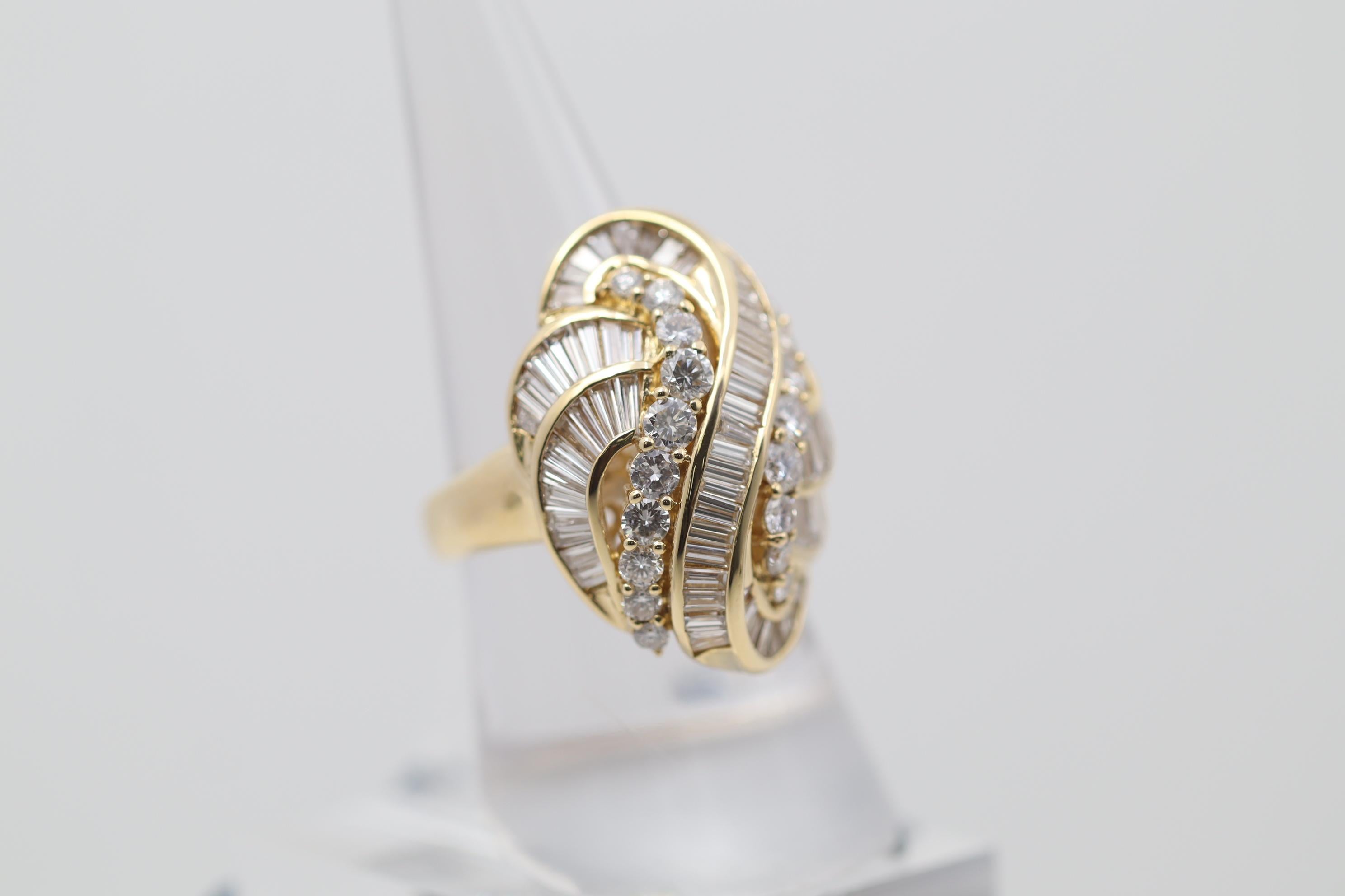 Diamond Cascade Gold Domed Cocktail Ring In New Condition For Sale In Beverly Hills, CA
