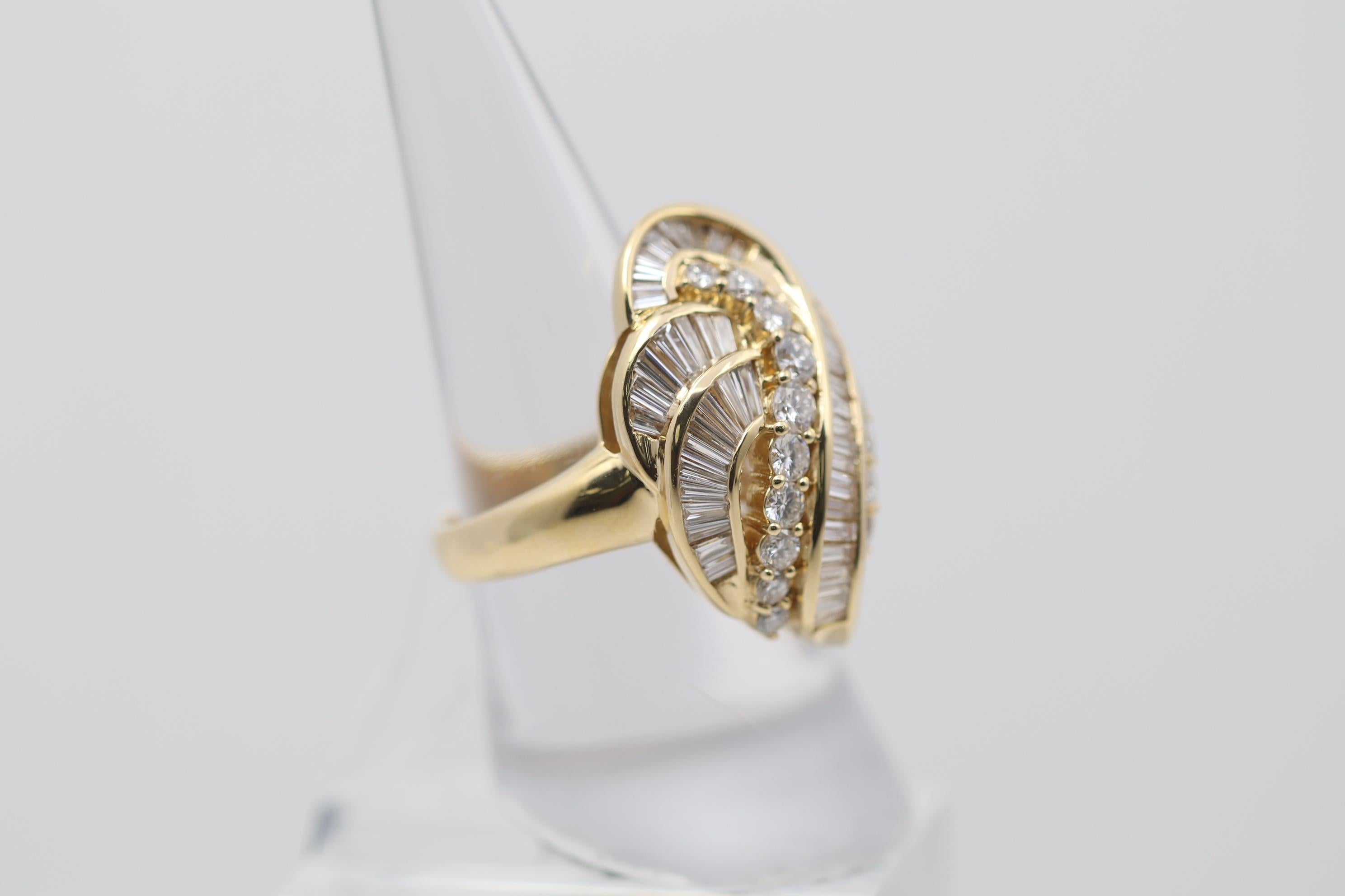 Women's Diamond Cascade Gold Domed Cocktail Ring For Sale
