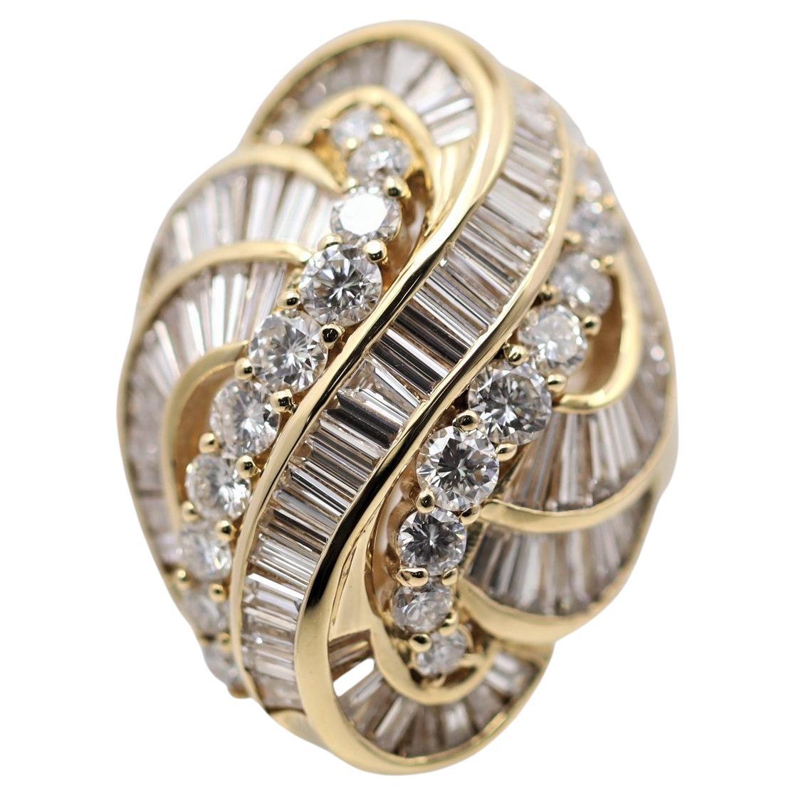 Diamond Cascade Gold Domed Cocktail Ring For Sale