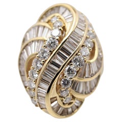 Diamond Cascade Gold Domed Cocktail Ring