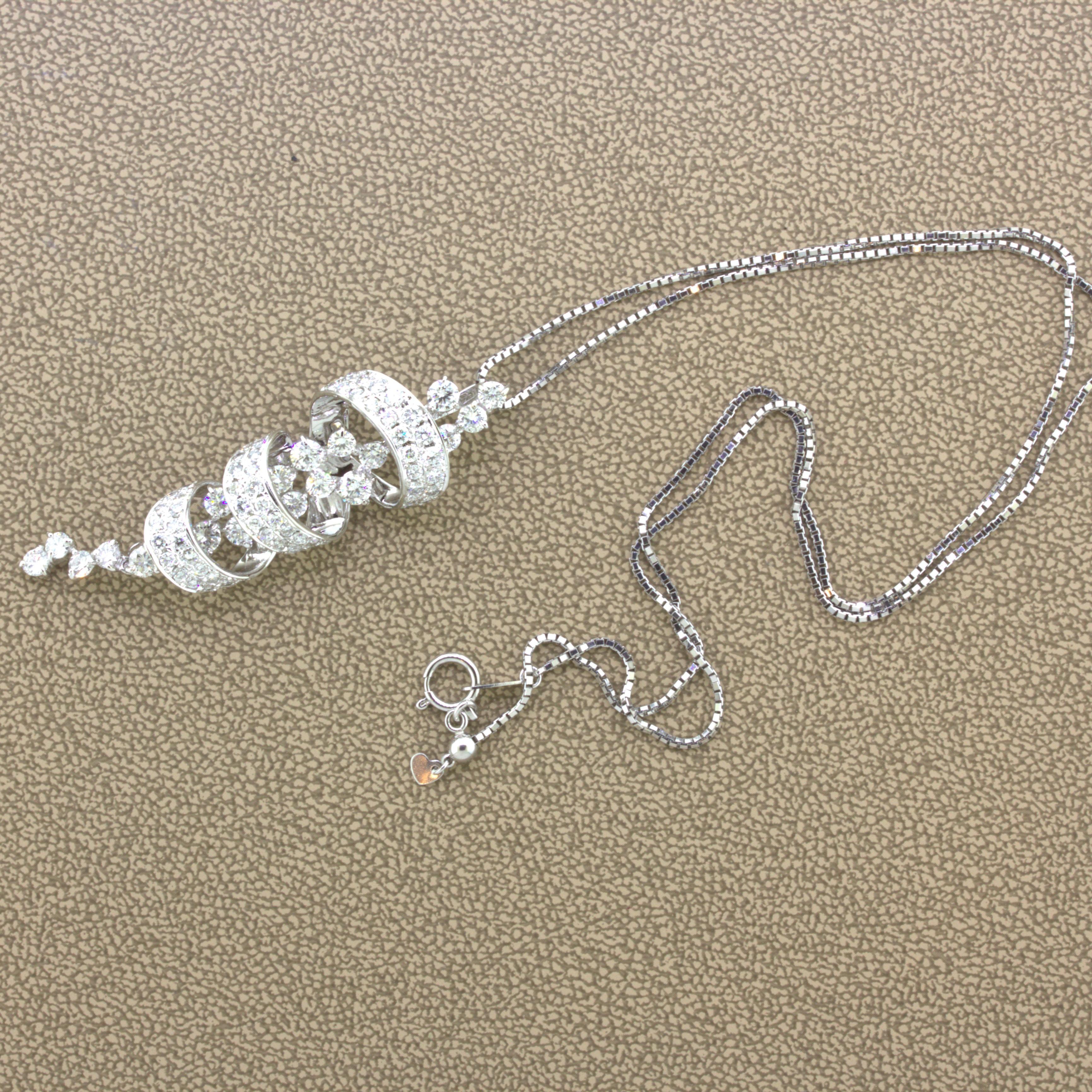 Diamond Cascade Waterfall Platinum Dangle Pendant In New Condition In Beverly Hills, CA