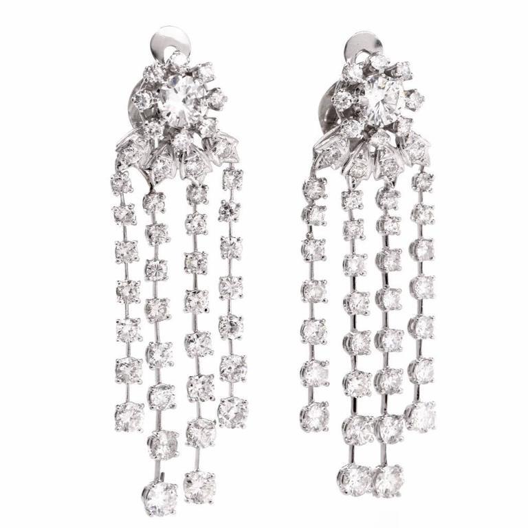 14.21 Carats Diamond Cascading Platinum Chandelier Earrings For Sale at ...