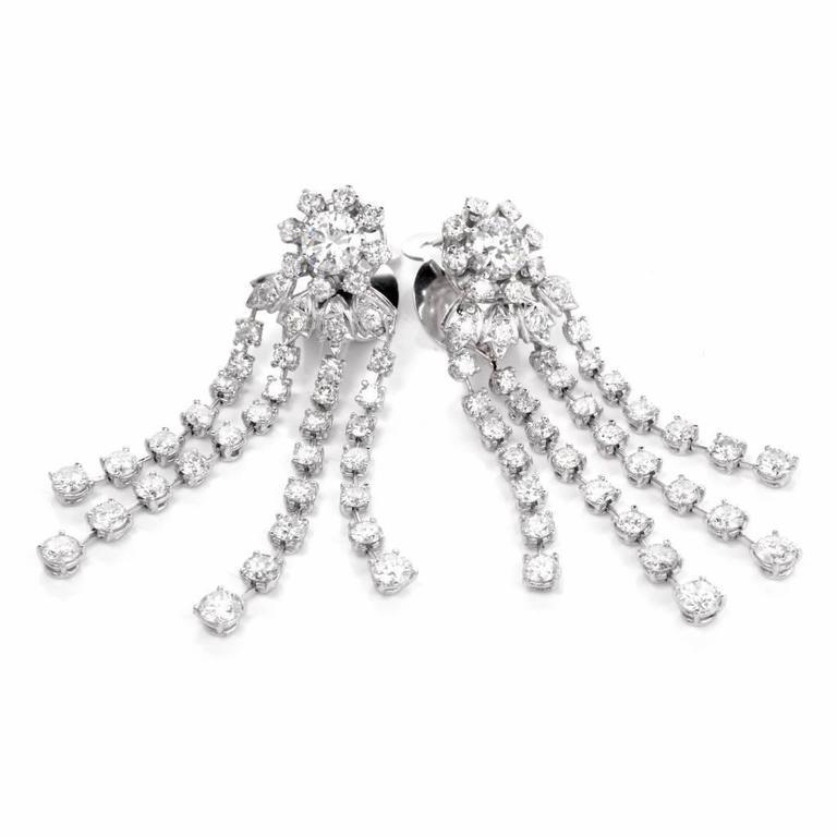 14.21 Carats Diamond Cascading Platinum Chandelier Earrings In Excellent Condition For Sale In Miami, FL