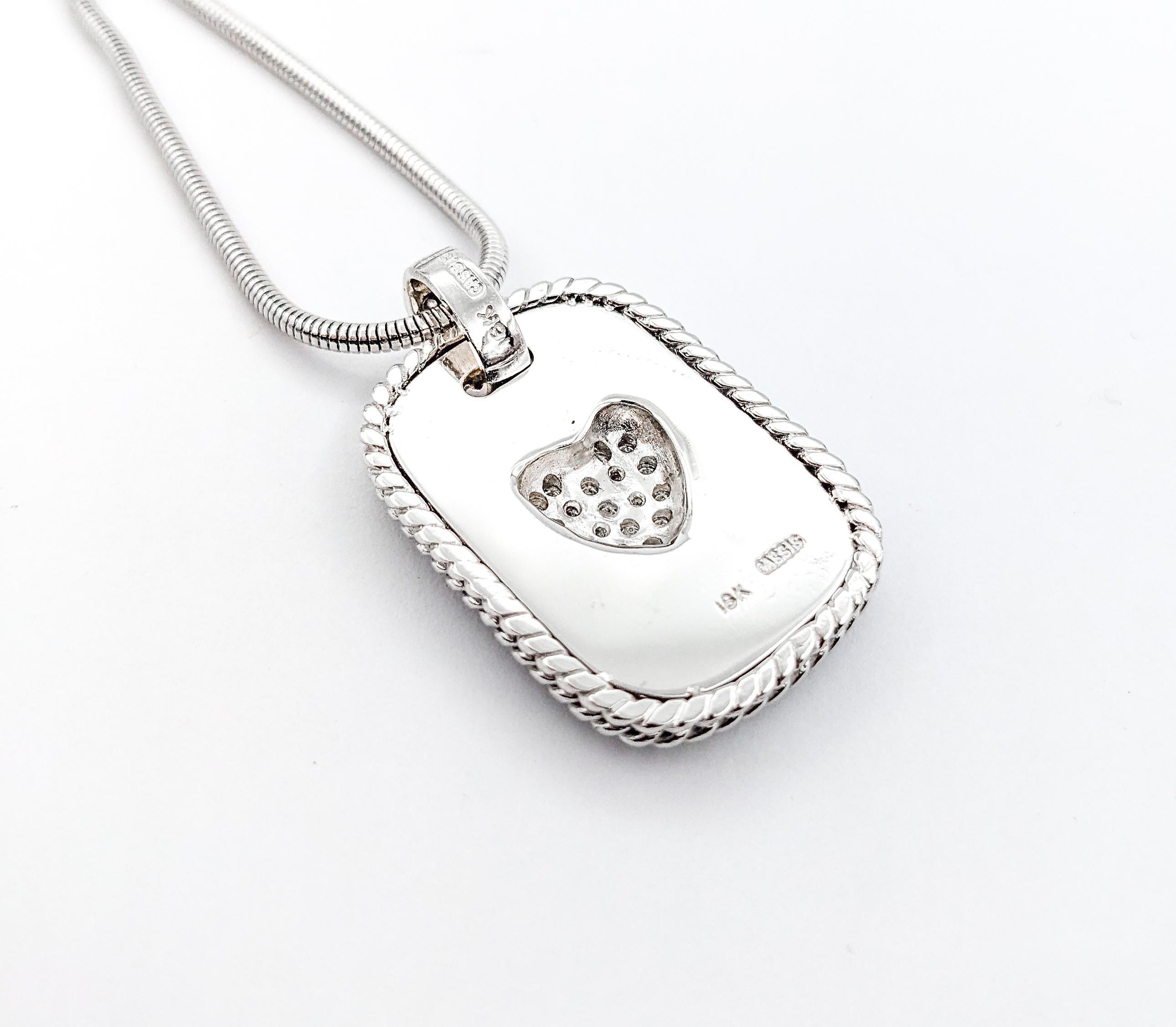Women's Diamond Cassis Dog Tag Pave Heart Pendant In White Gold W/Snake Chain For Sale
