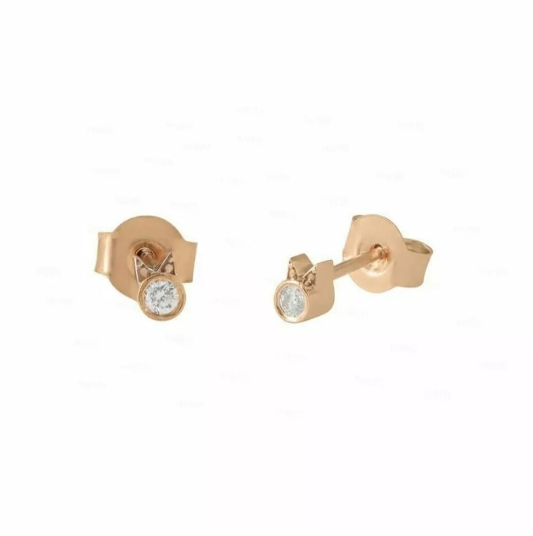 Art Deco Diamond Cat Stud Earrings 14K Solid Gold Women Earrings Christmas Gift 1 Pair. For Sale