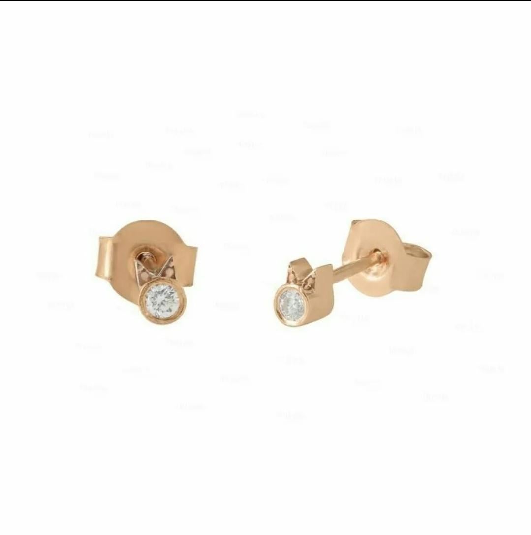 Diamond Cat Stud Earrings 14K Solid Gold Women Earrings Christmas Gift 1 Pair. For Sale 2