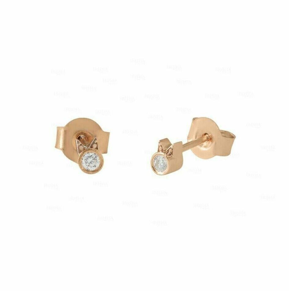 Round Cut Diamond Cat Stud Earrings 14K Solid Gold Women Earrings Christmas Gift. For Sale