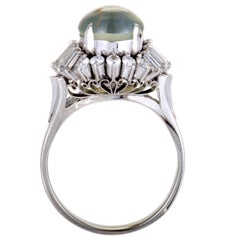 Diamond Cat's Eye Cabochon Platinum Ring