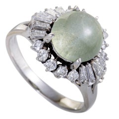 Diamond Cat
s Eye Cabochon Platinum Ring