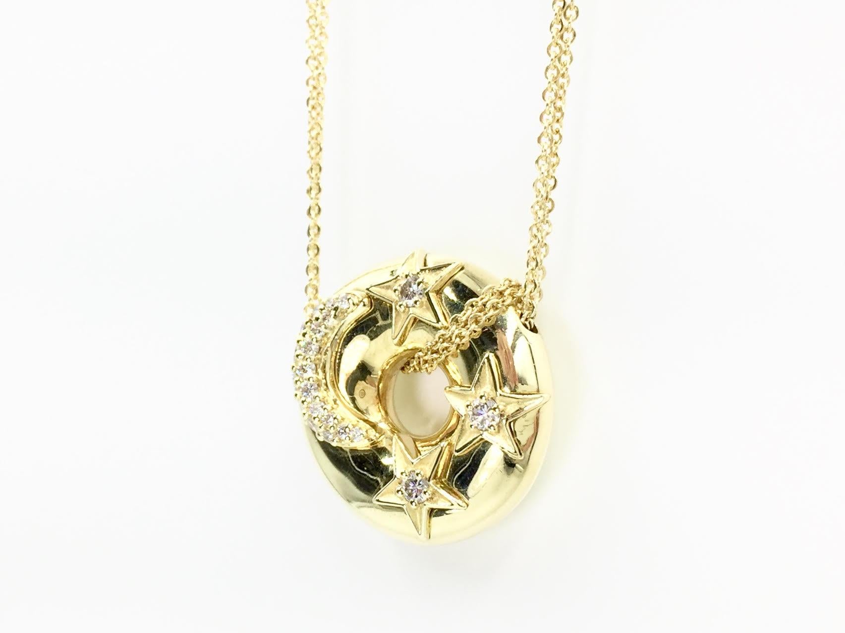Round Cut Diamond Celestial 18 Karat Gold Pendant Necklace For Sale