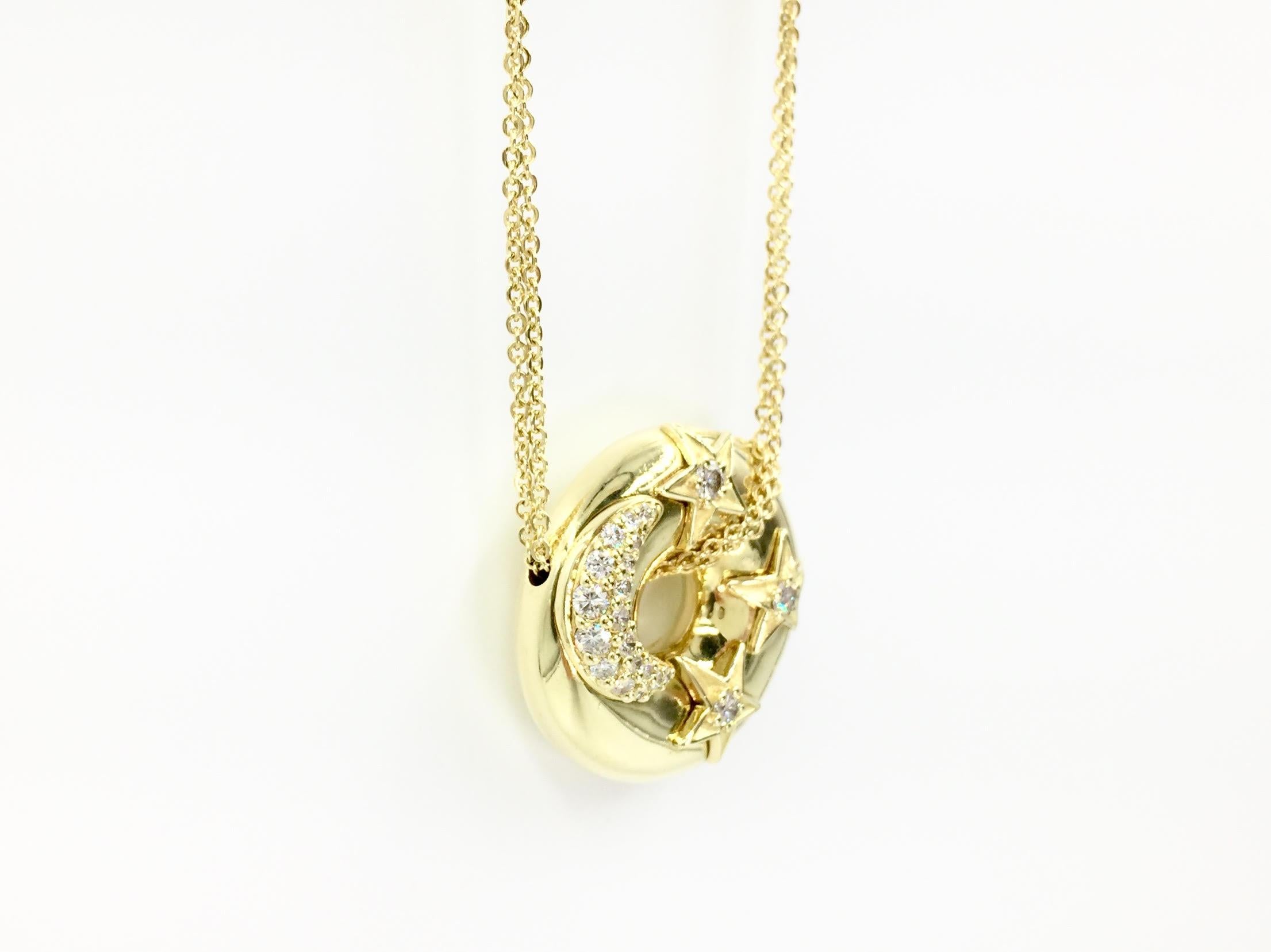 Diamond Celestial 18 Karat Gold Pendant Necklace In Good Condition For Sale In Pikesville, MD