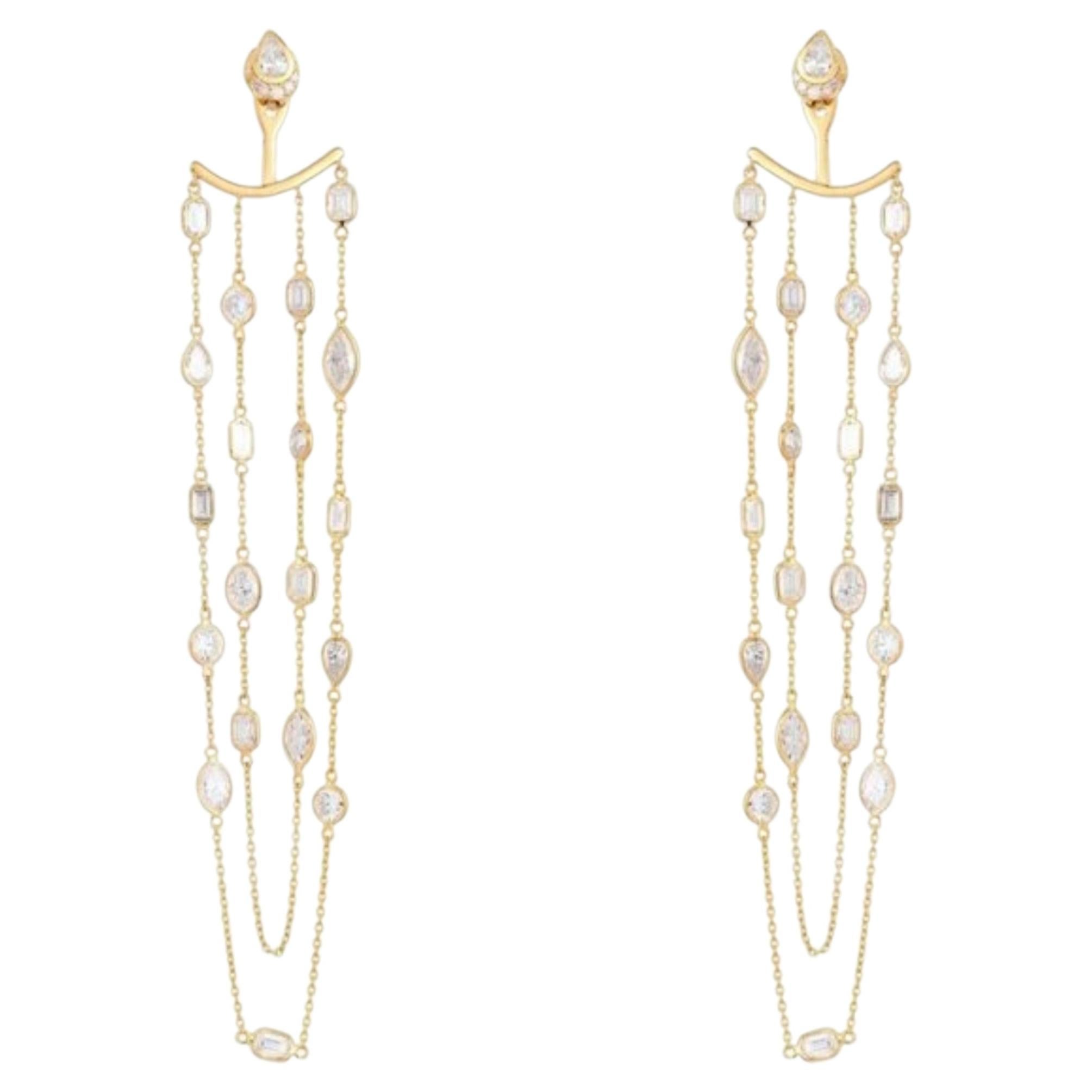0.23ct Diamond Chain 14K Yellow Gold Statement Earrings