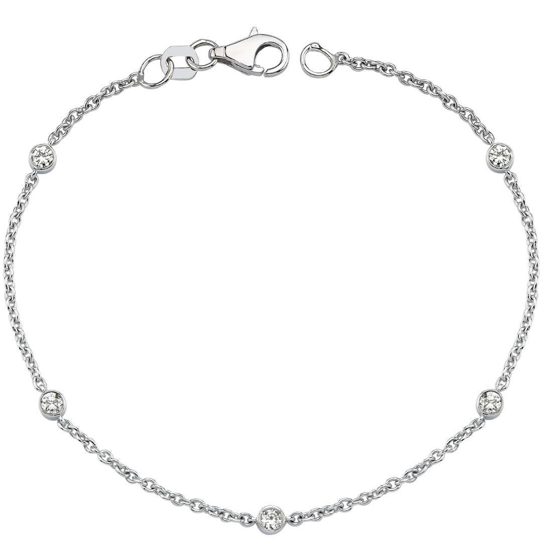 Modern 18k White Gold Diamond Chain Bracelet For Sale