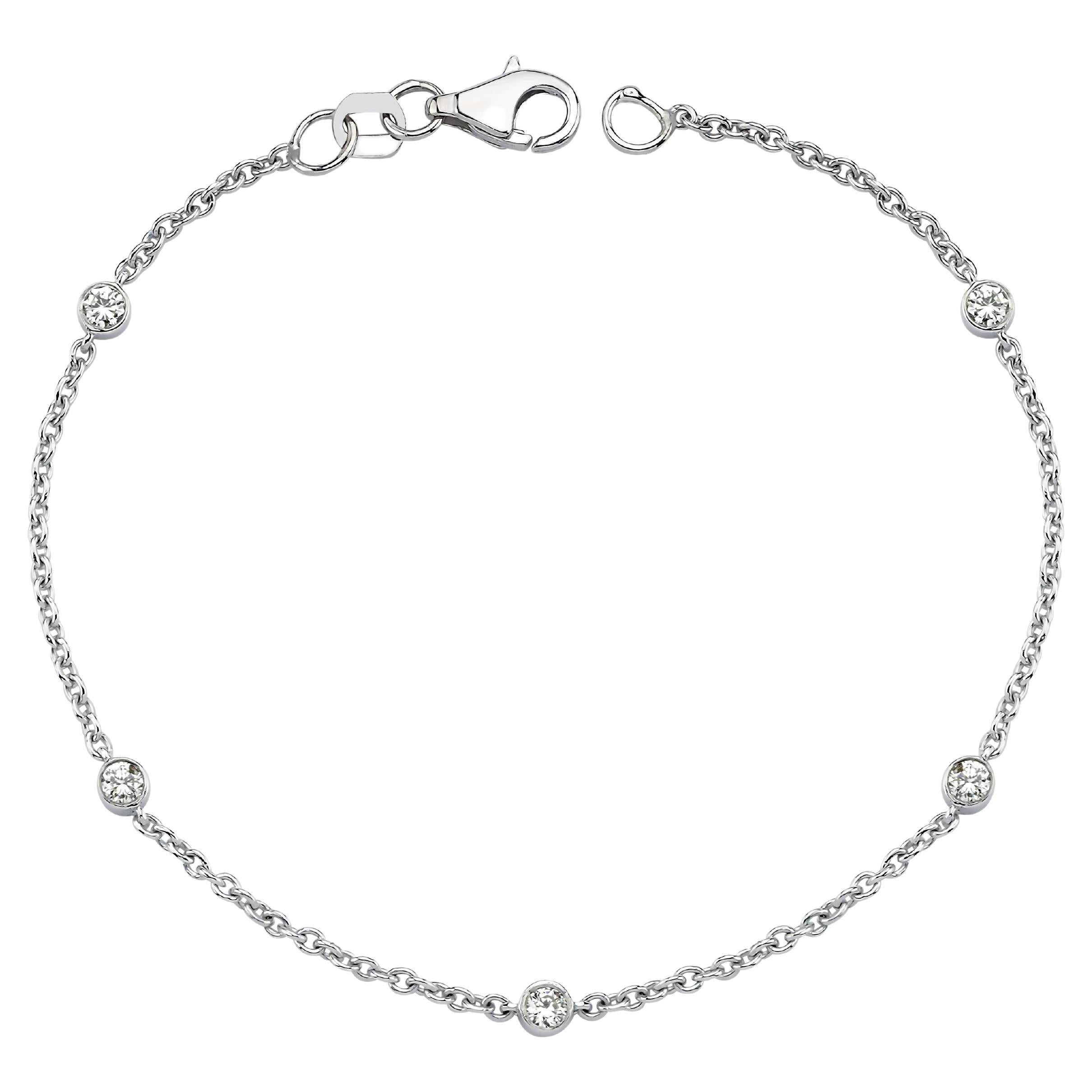 18k White Gold Diamond Chain Bracelet For Sale