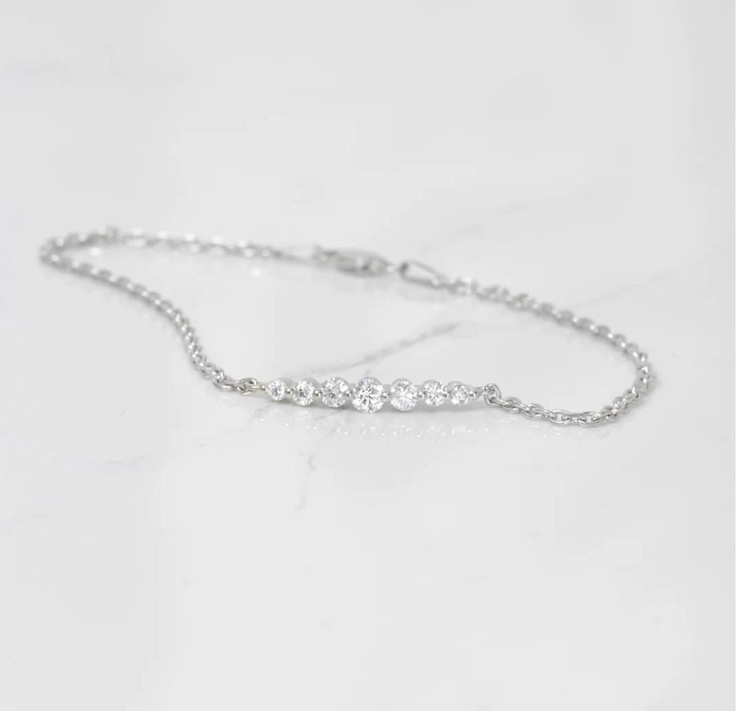 Round Cut Diamond Chain Bracelet in White Gold For Sale