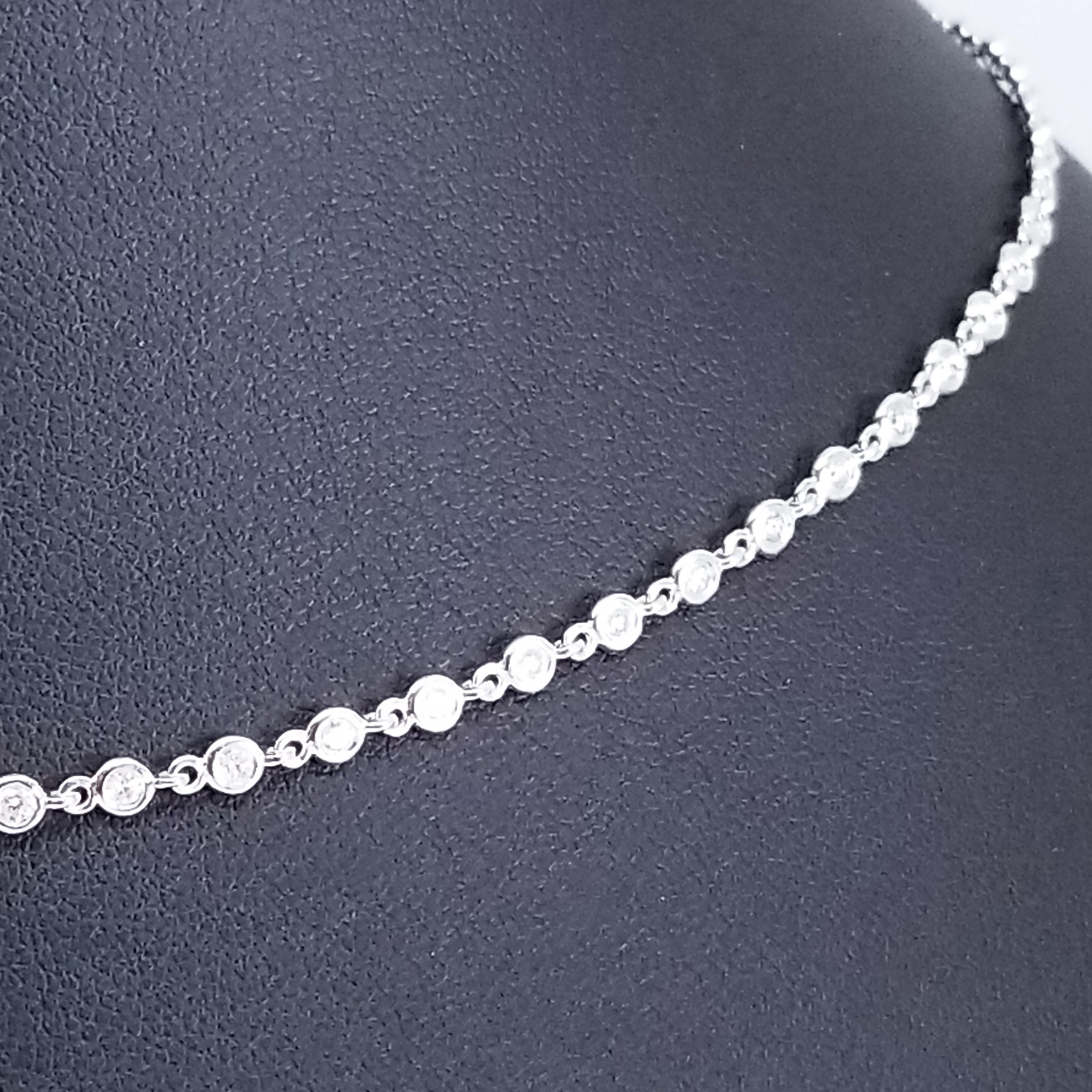 Classic Contempory Diamond Choker Necklace. The one and only Necklace needed in any and every wardrobe. Everyday, dress up or down, swim or sleep, this Necklace adds sparkle to your every movement. Round Brilliant Diamonds are bezel set and