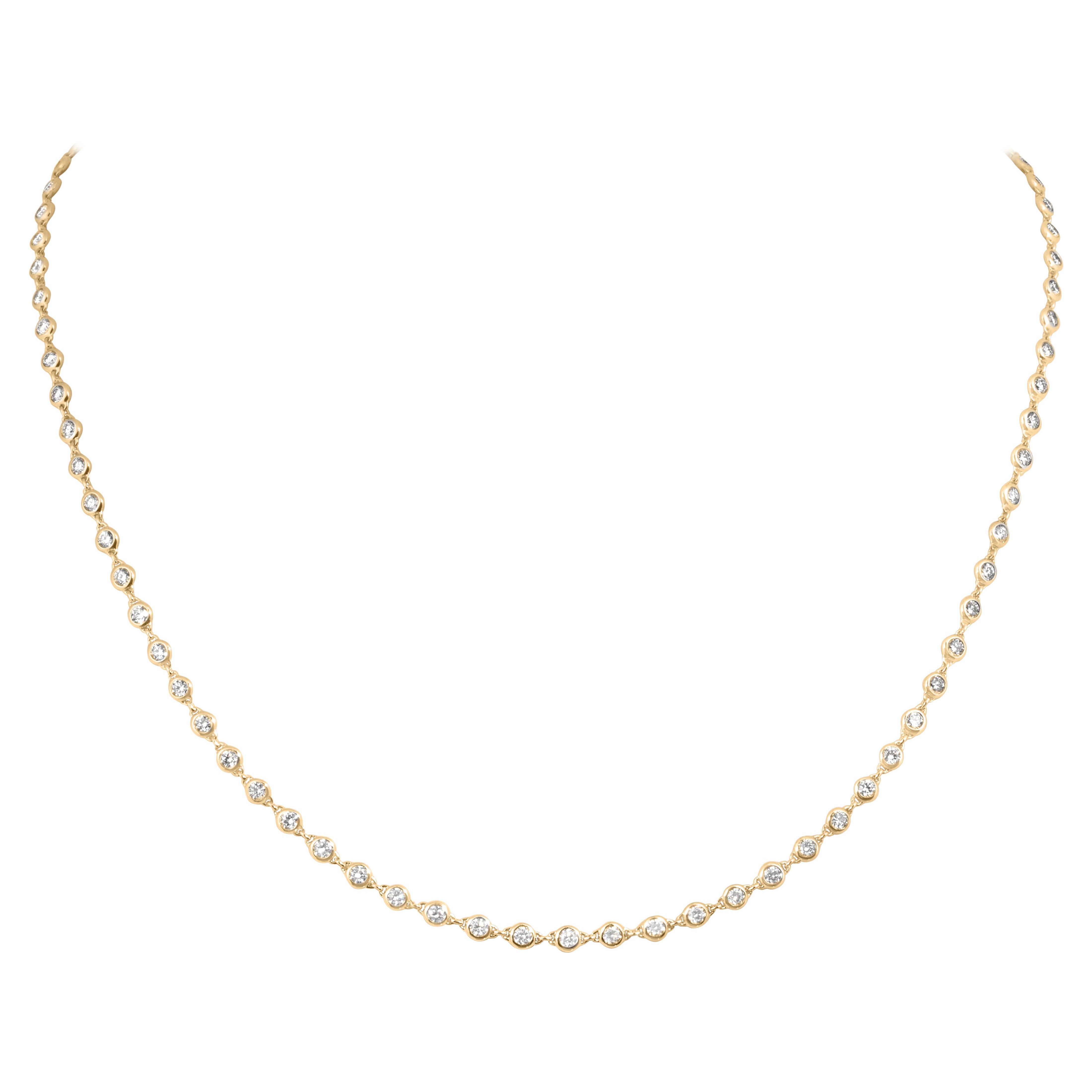 Diamond chain choker necklace in yellow gold