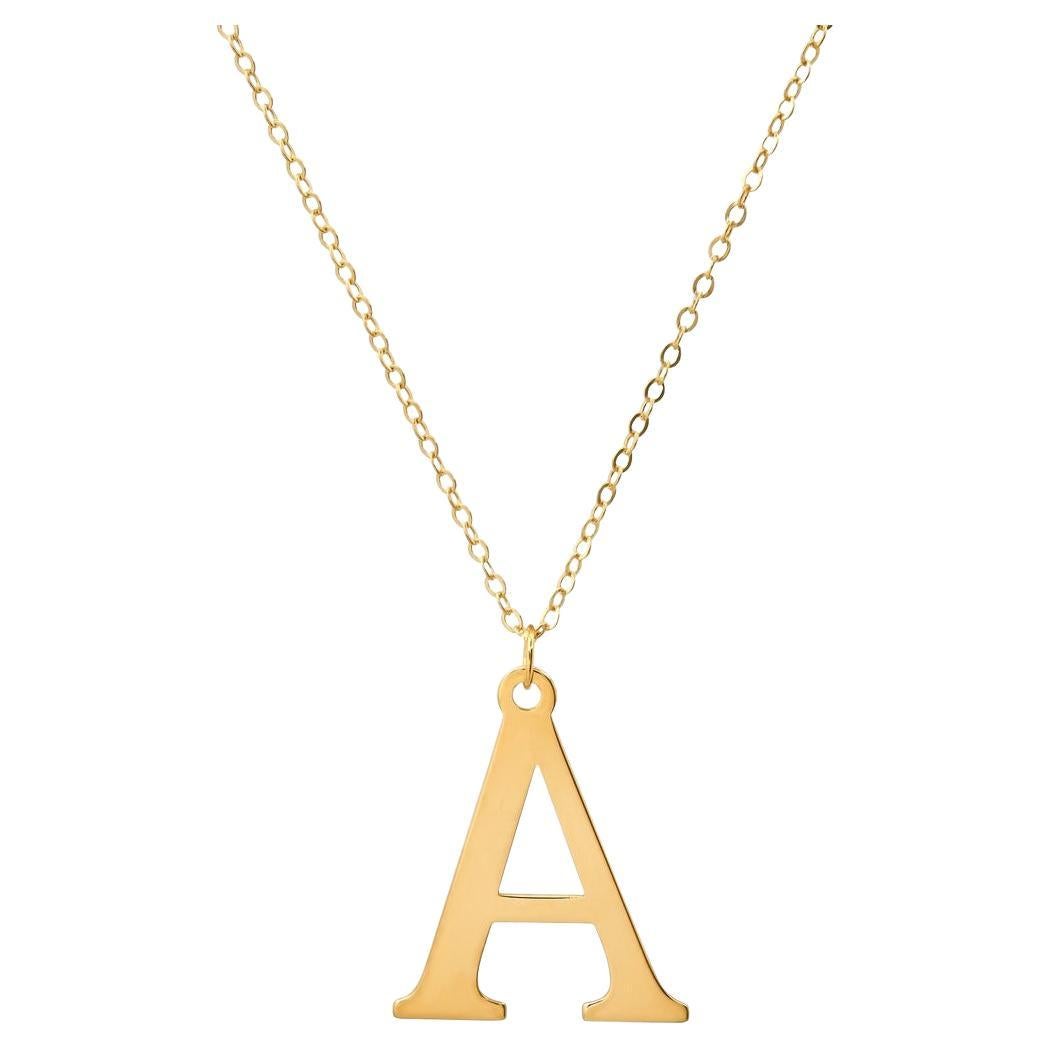 Diamond Letter A Initial Charm 14K Yellow Gold Pendant Necklace