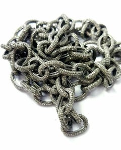 Diamond Chain Link Necklace 36 Inch 925 Sterling Silver Chain