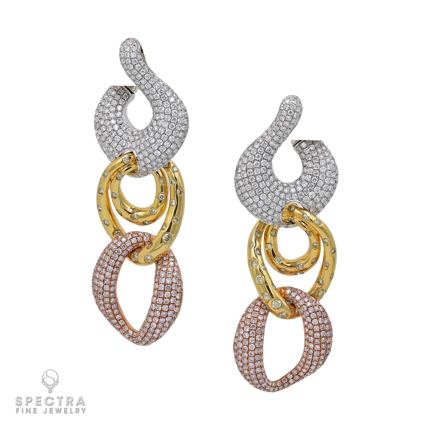 Round Cut Diamond Chain Link Necklace Earrings Demi Parure Suite For Sale