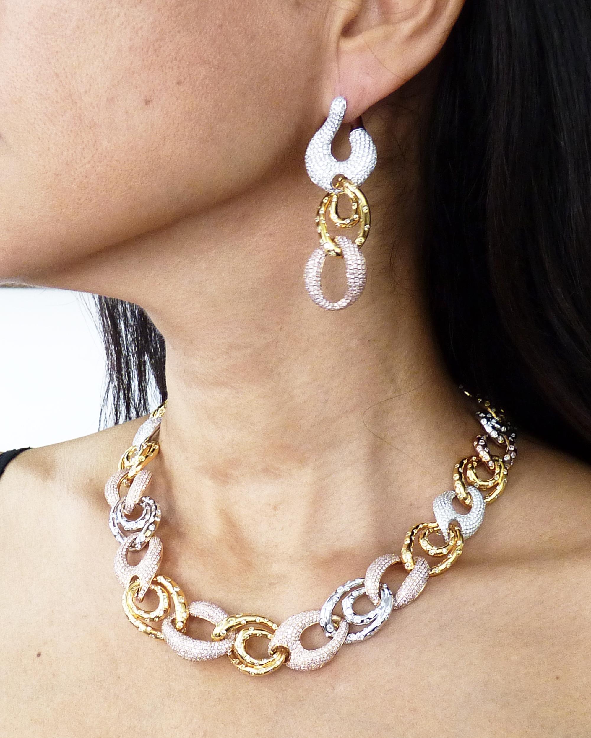 Women's Diamond Chain Link Necklace Earrings Demi Parure Suite For Sale