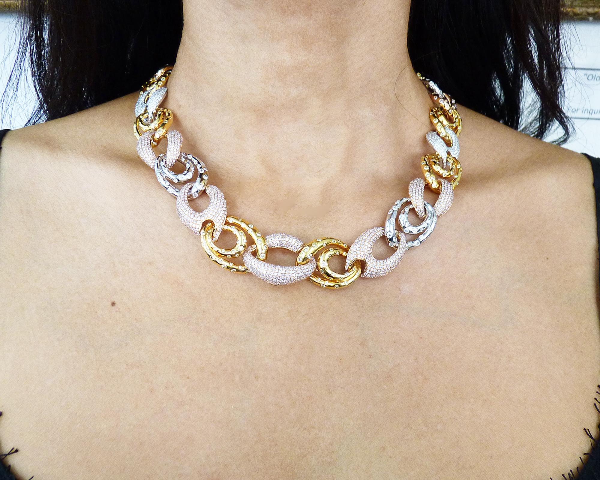 Diamond Chain Link Necklace Earrings Demi Parure Suite For Sale 1