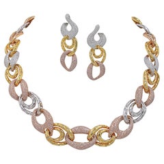 Diamond Chain Link Necklace Earrings Demi Parure Suite