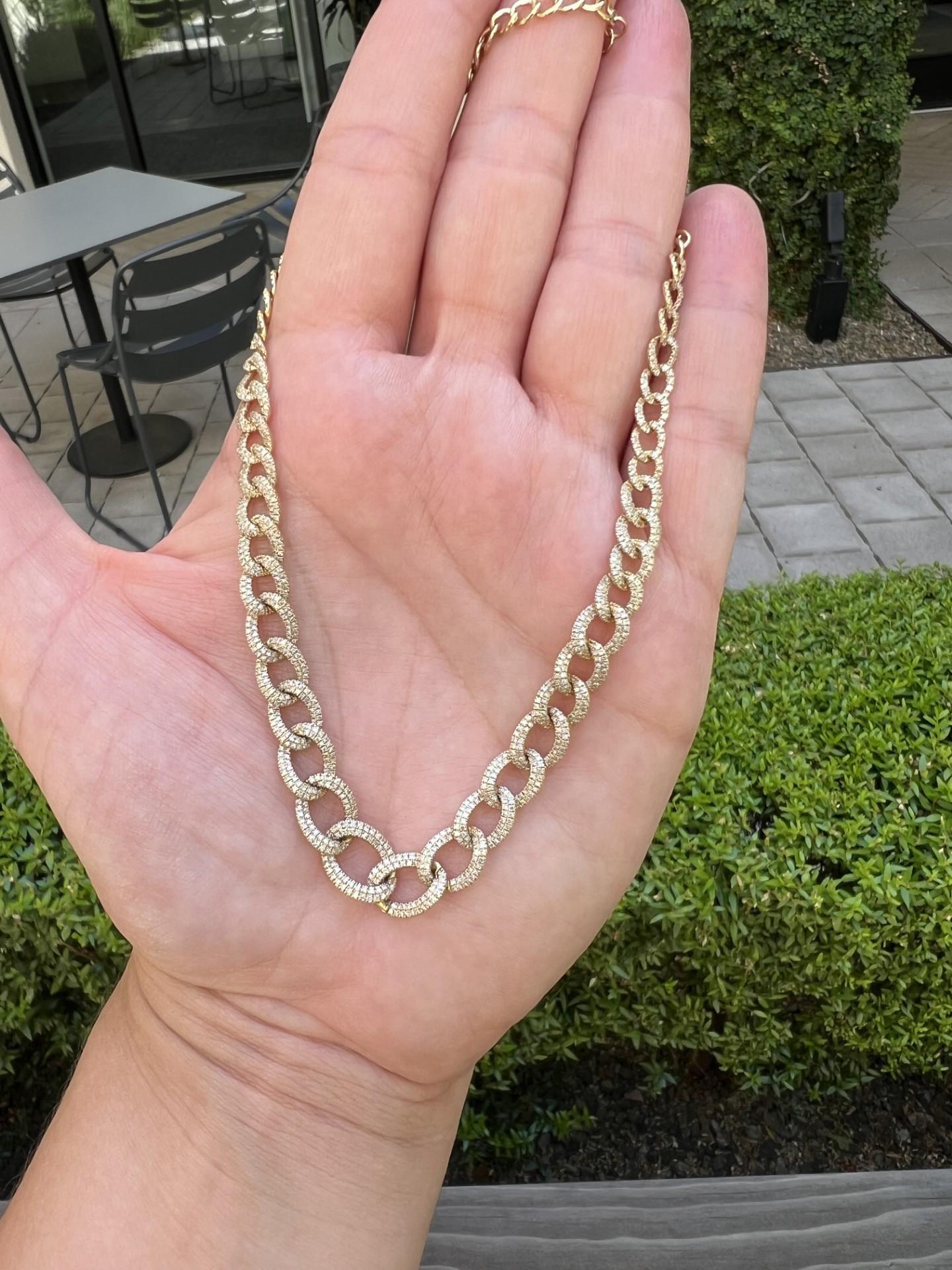 Taille ronde Collier à maillons en or jaune 14 carats avec diamants en vente