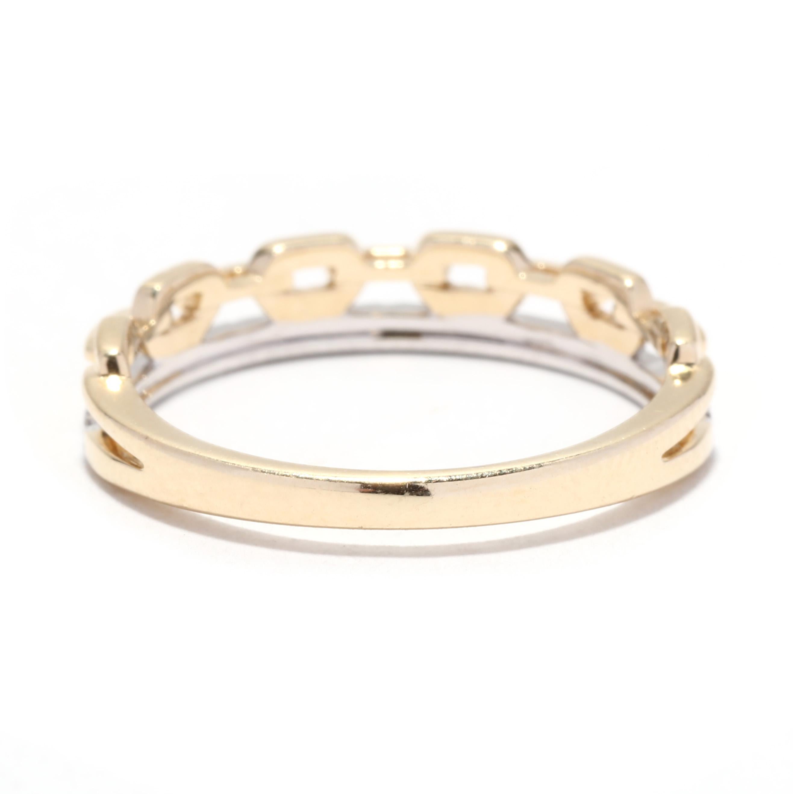 Round Cut Diamond Chain Link Stackable Band Ring, 14KT Yellow Gold, Ring