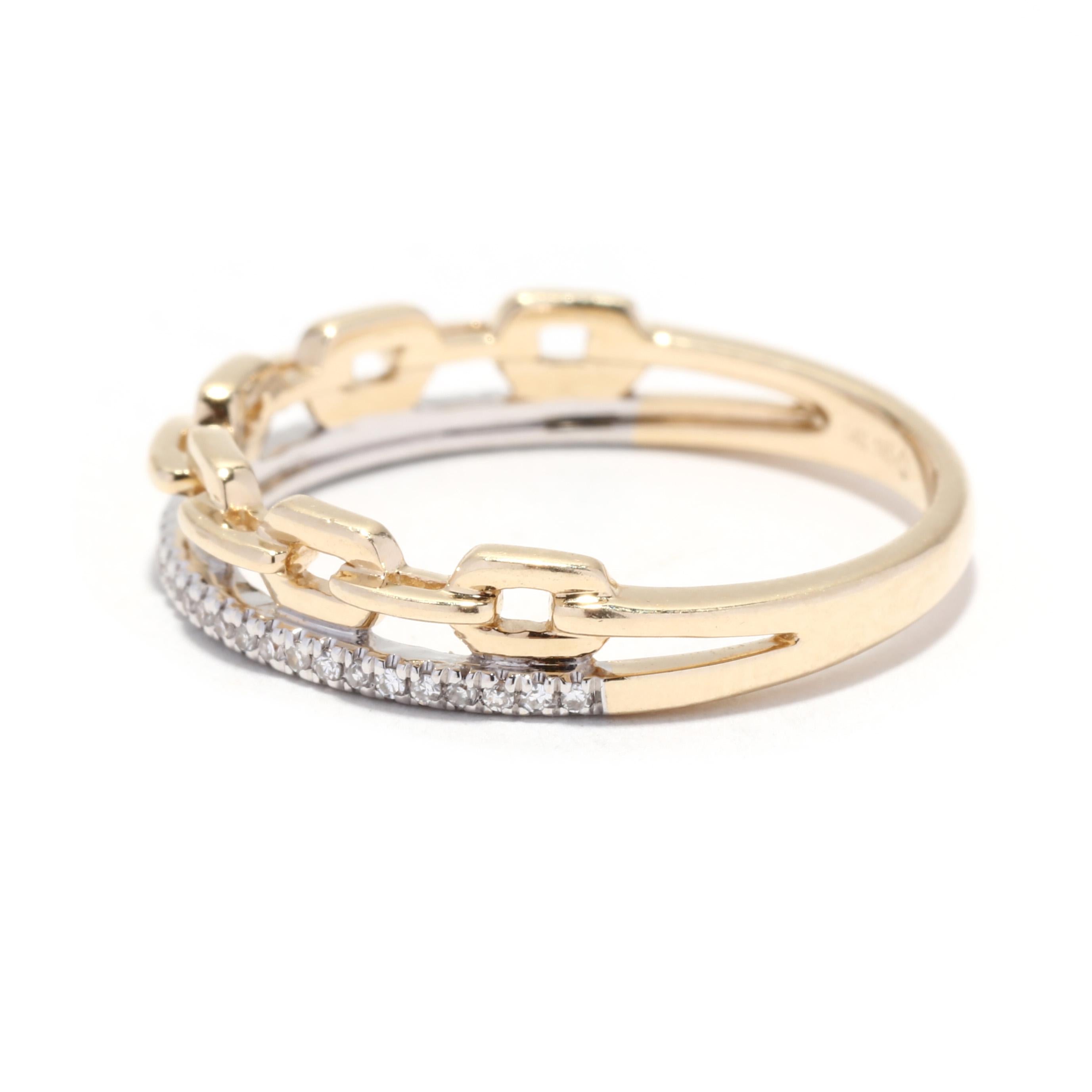 Diamond Chain Link Stackable Band Ring, 14KT Yellow Gold, Ring In Good Condition In McLeansville, NC