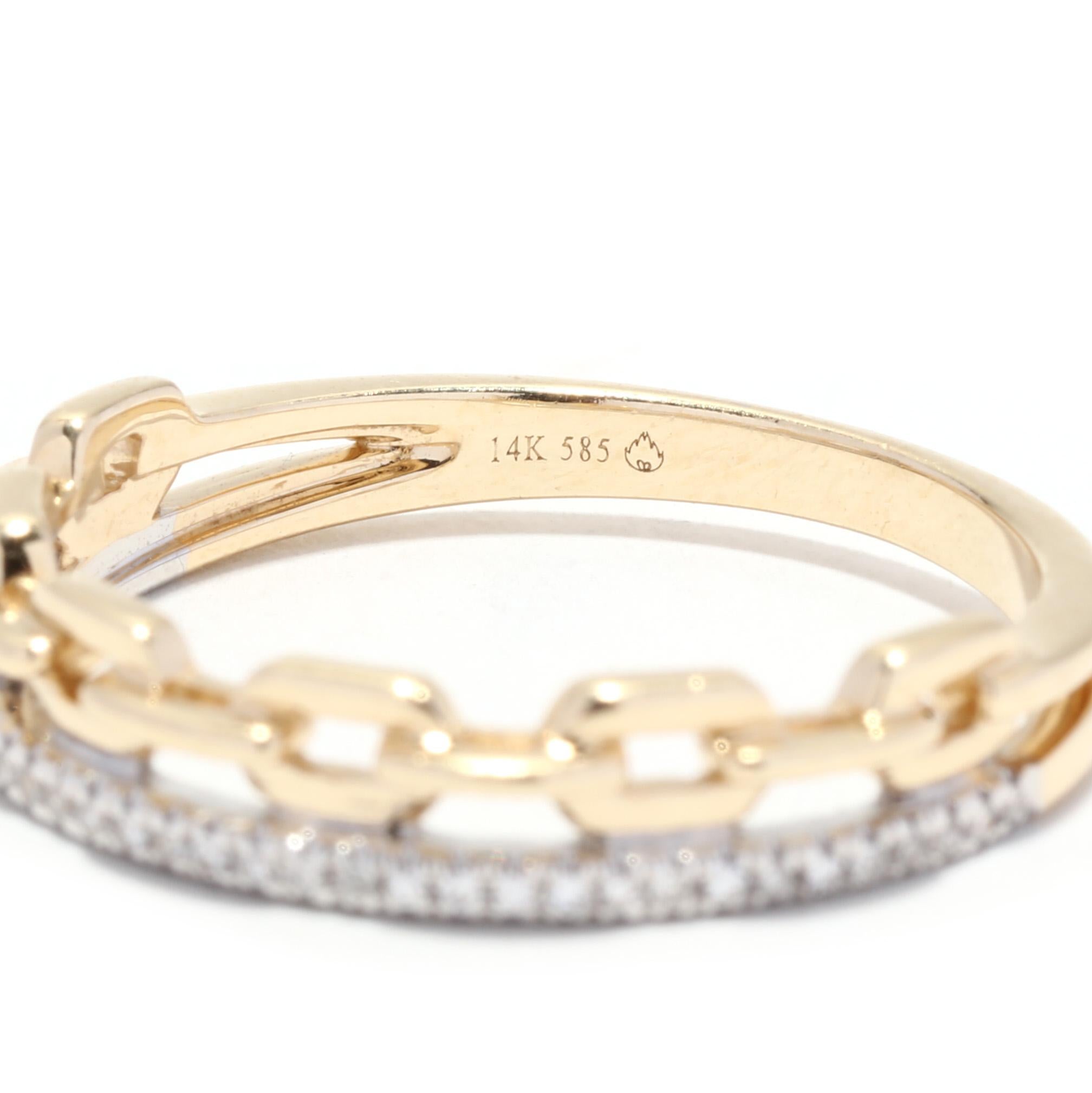 Women's or Men's Diamond Chain Link Stackable Band Ring, 14KT Yellow Gold, Ring