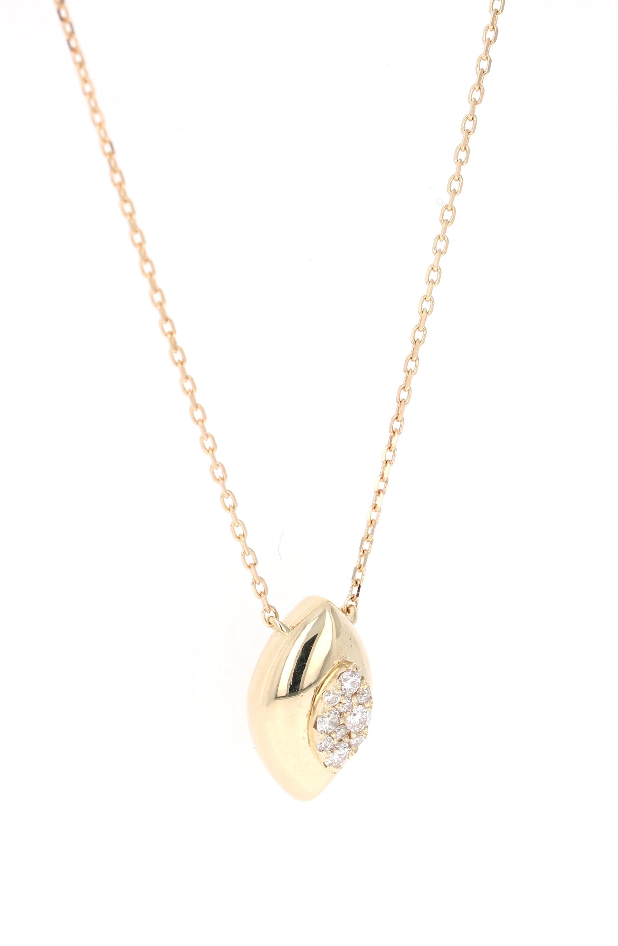 Beautiful and Dainty. This Chain Necklace has 10 Round Cut Diamonds (Clarity: SI, Color: F) that weigh 0.16 Carats. 

It is beautifully curated in 14 Karat Yellow Gold and weighs 3.0 grams and is approximately 17 inches long.