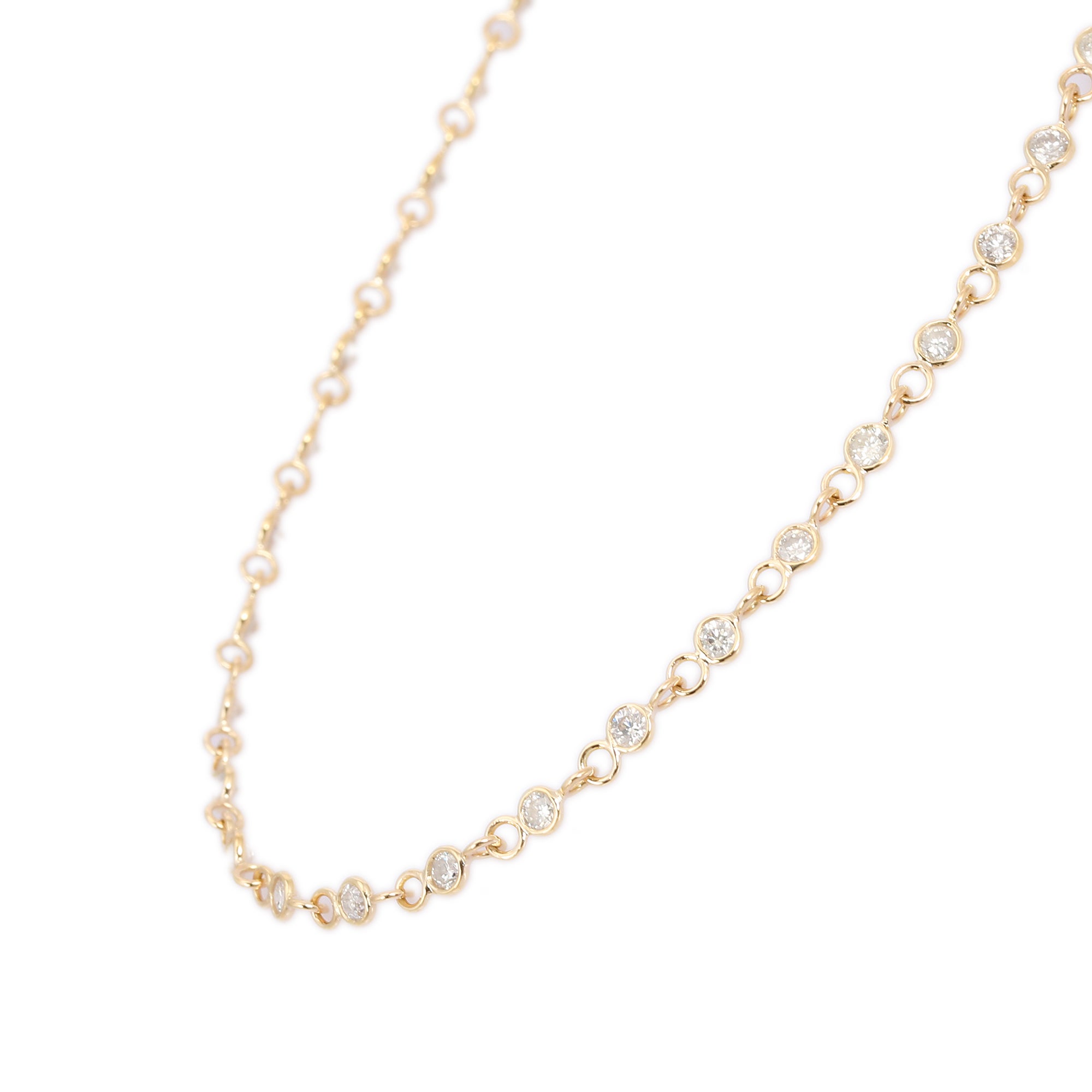 Modern Fine Diamond Long Necklace 14k Solid Yellow Gold, Christmas Gift For Women