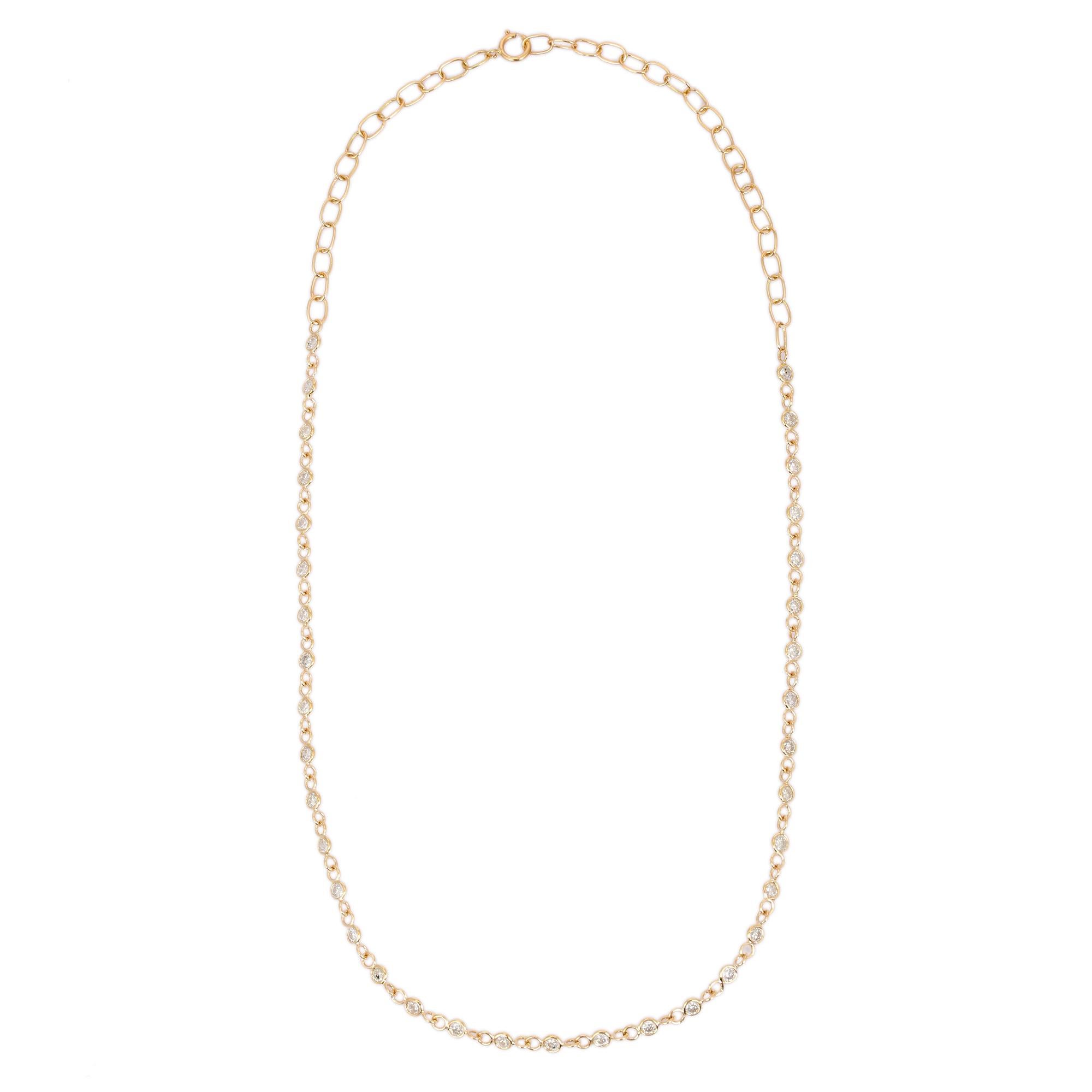 Fine Diamond Long Necklace 14k Solid Yellow Gold, Christmas Gift For Women In New Condition In Houston, TX