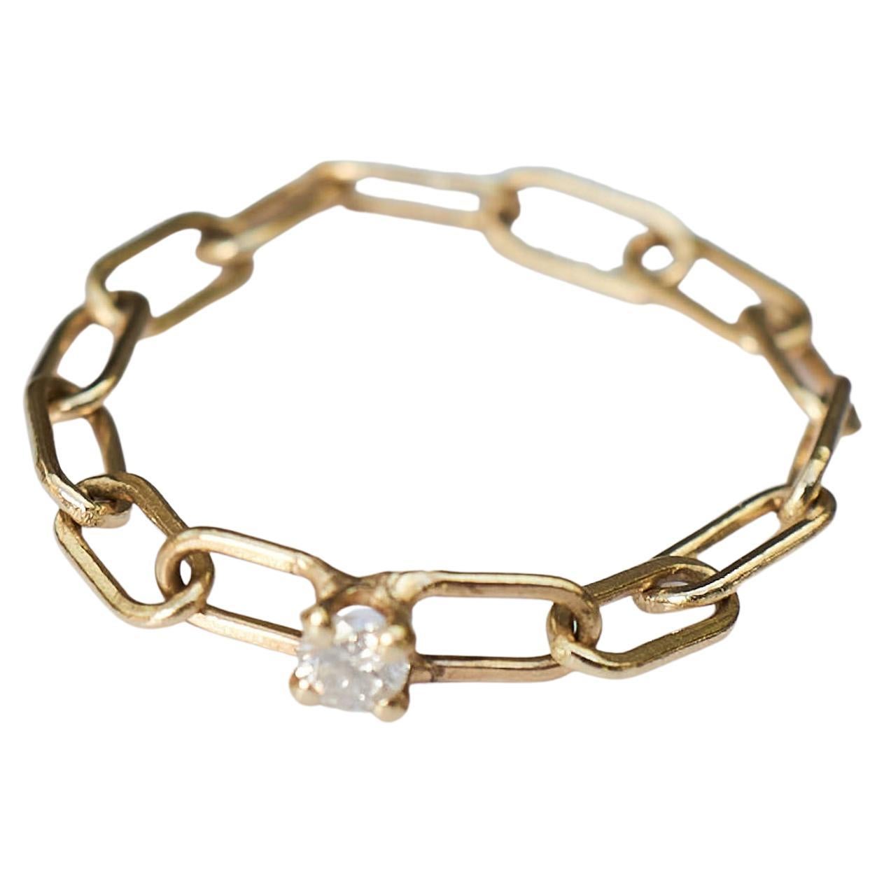 Chain Ring Link White Diamond Gold Stacking Band For Sale