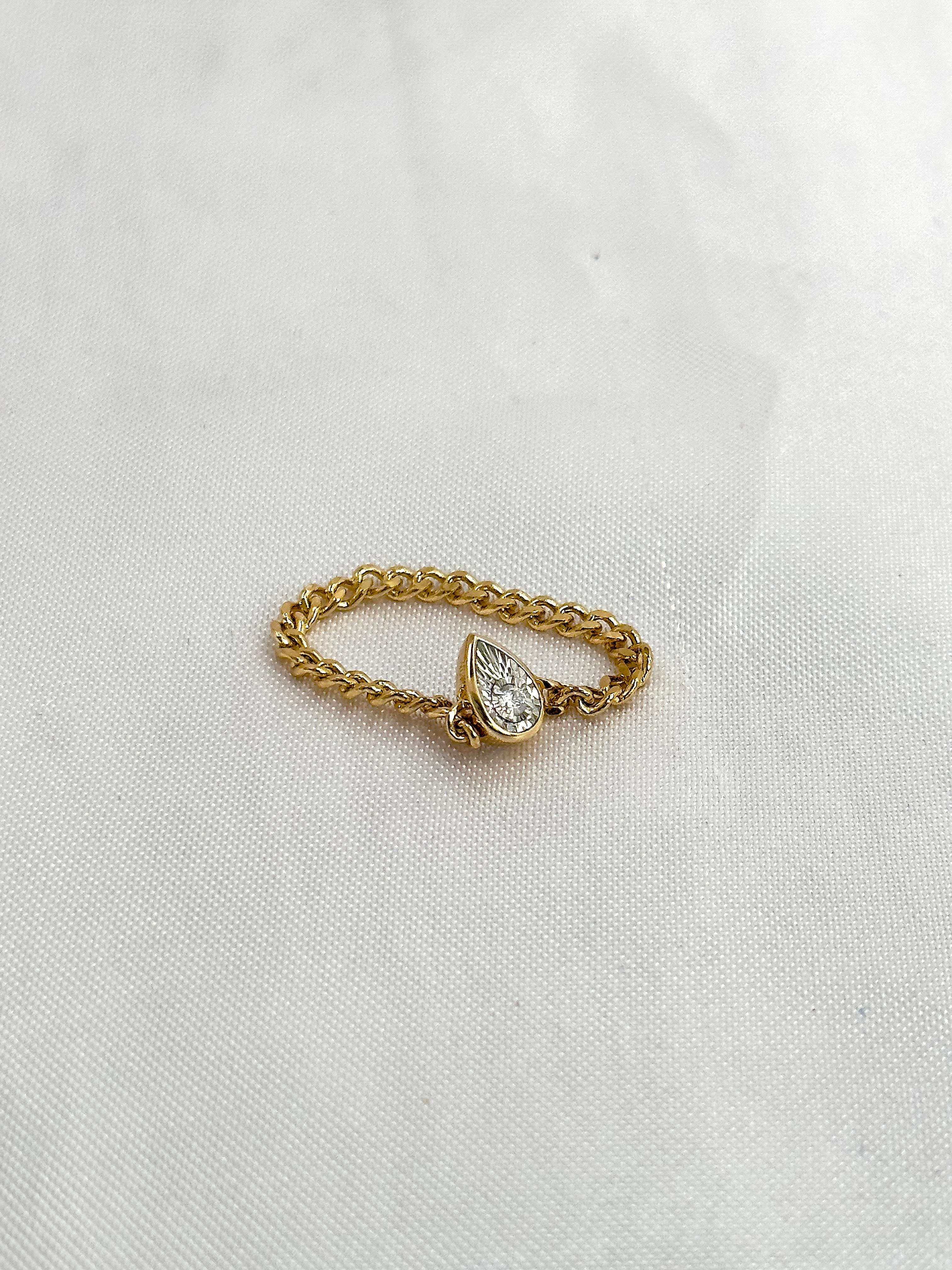 Modern Diamond Chain Ring, Solid Gold Chain Ring, Stackable Chain Ring, Natural Diamond For Sale