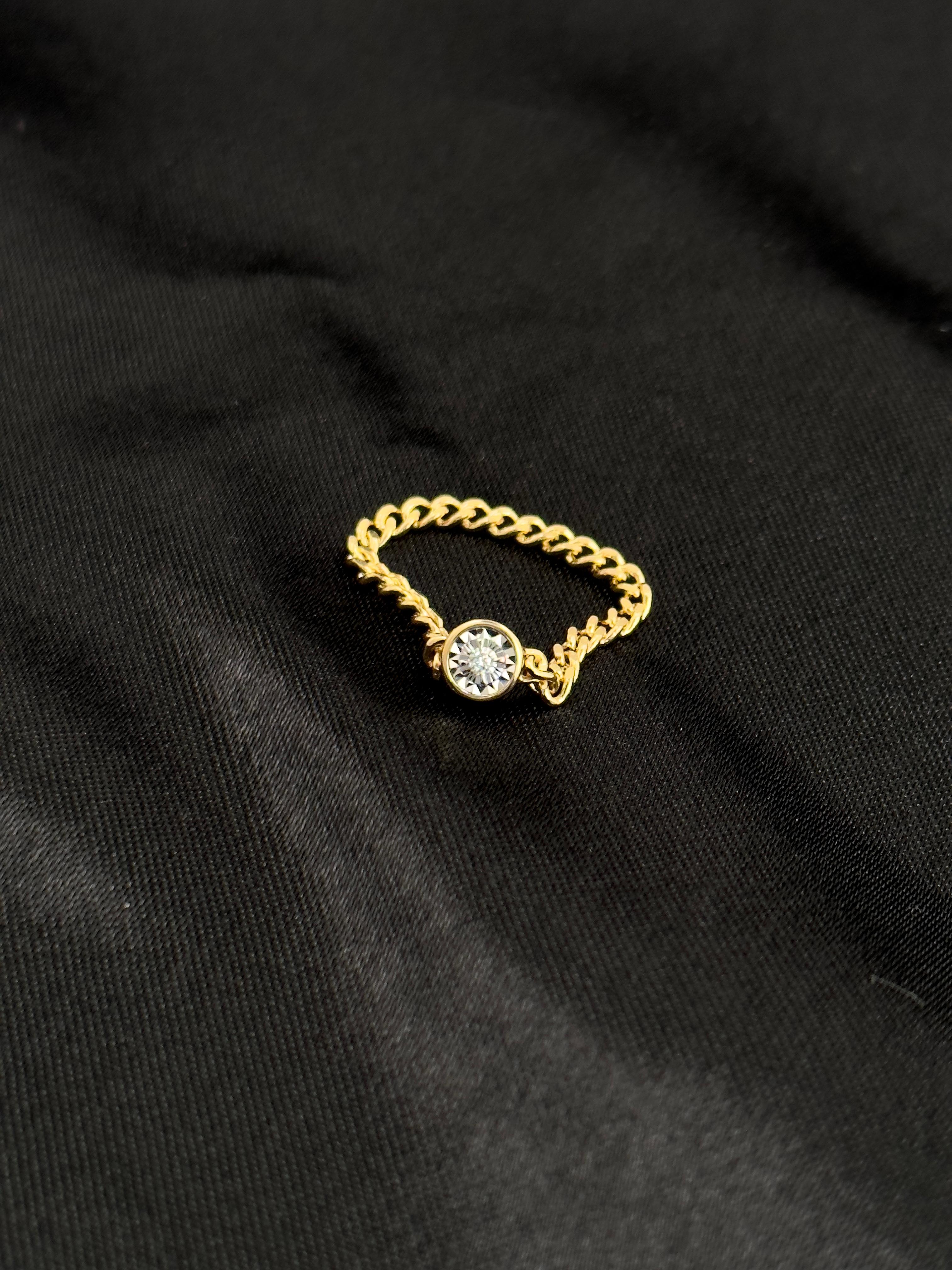 Round Cut Diamond Chain Ring, Solid Gold Chain Ring, Stackable Chain Ring, Natural Diamond For Sale